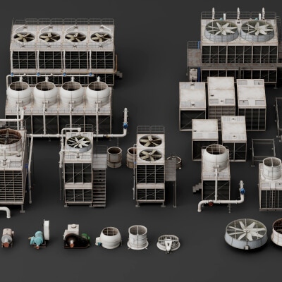 Industrial Cooling Tower Pack 3D Model