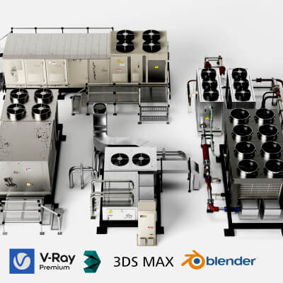 Industrial HVAC Equipment 3D Model Pack