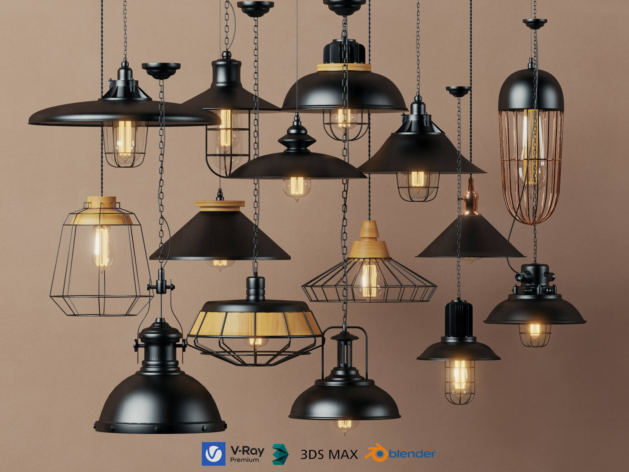 Industrial Pendant Lights Collection Lowpoly 3D Models 3D Model
