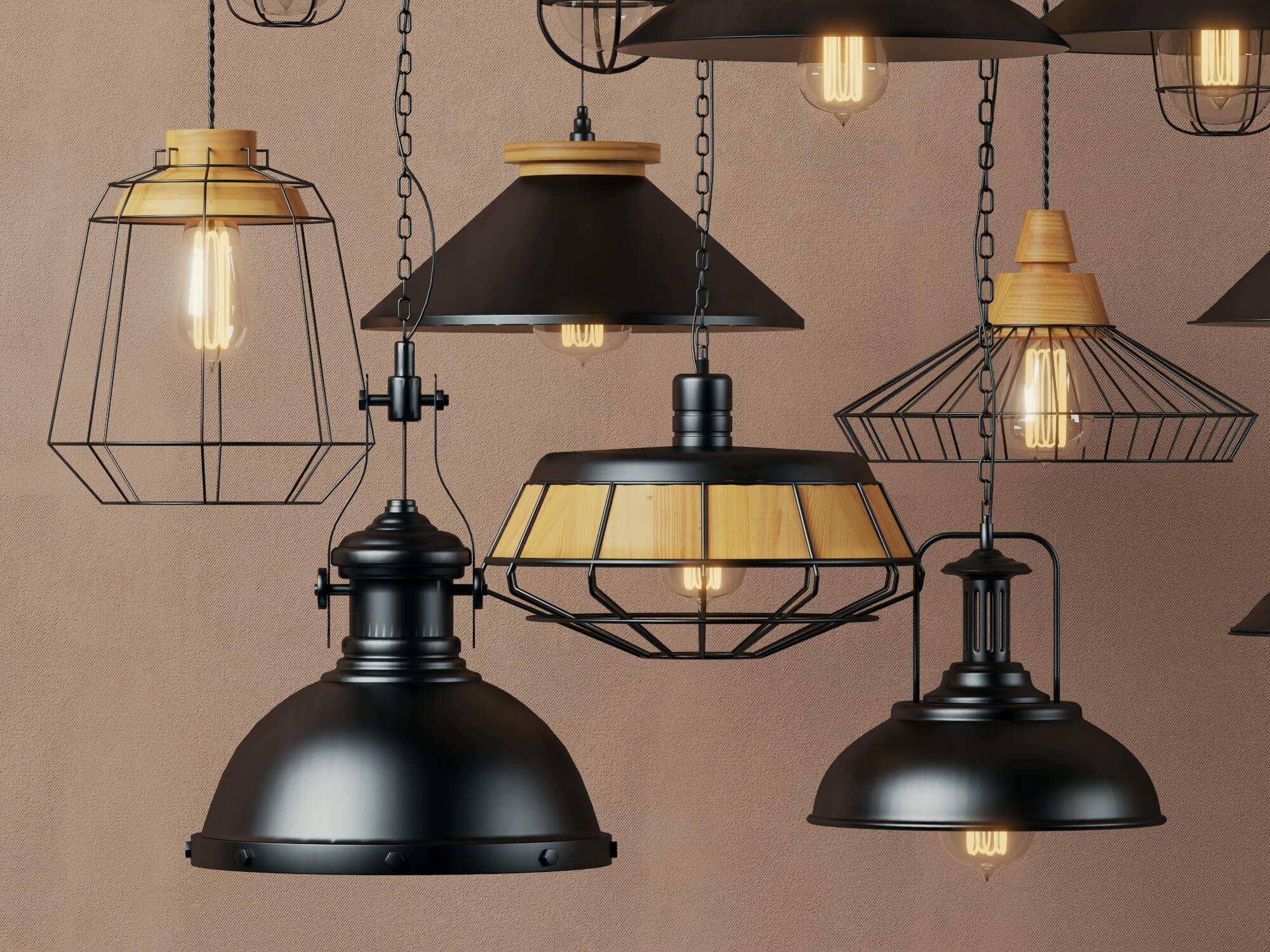 Industrial Pendant Lights Collection Lowpoly 3D Models 3D Model
