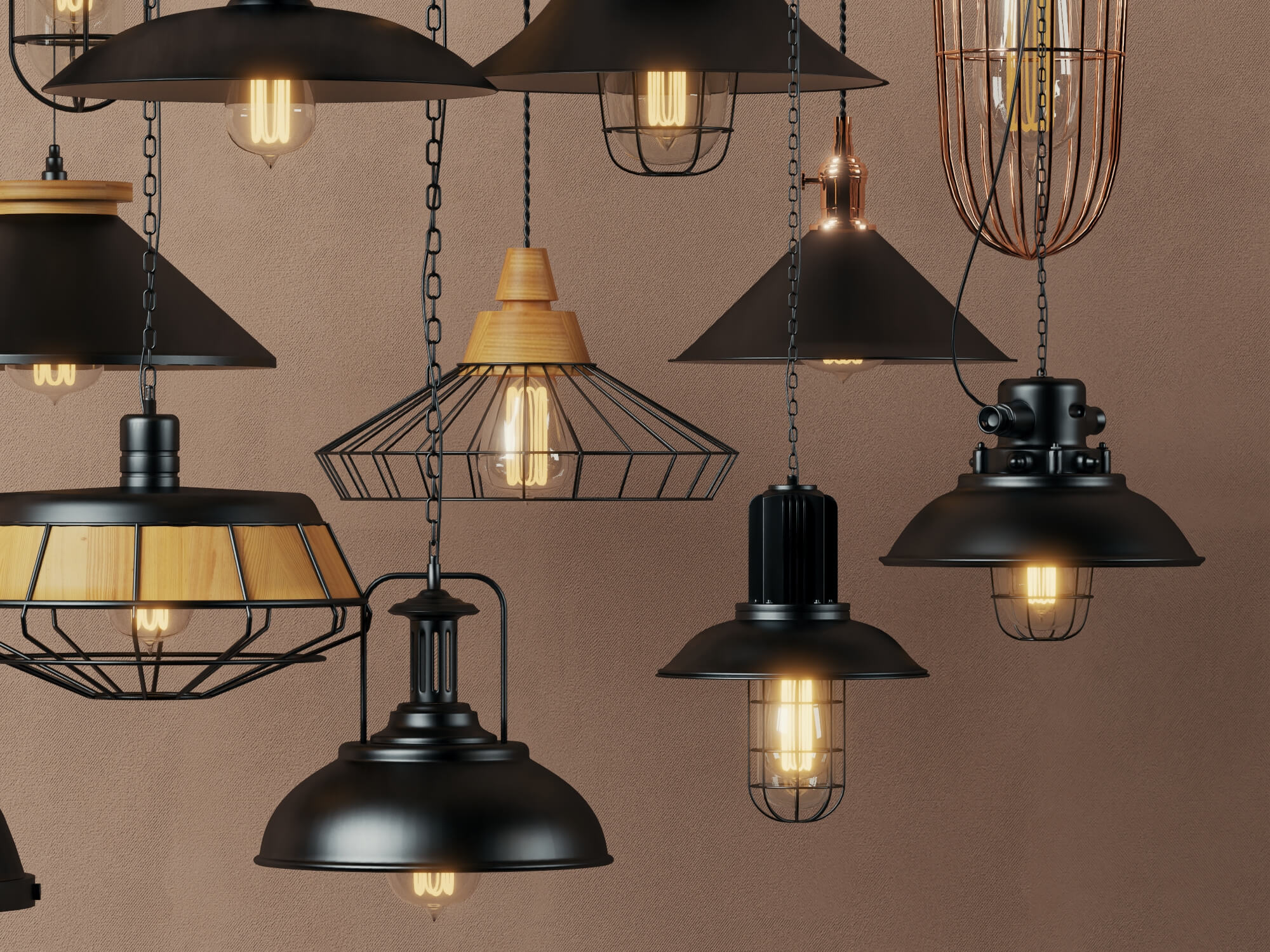 Industrial Pendant Lights Collection Lowpoly 3D Models 3D Model