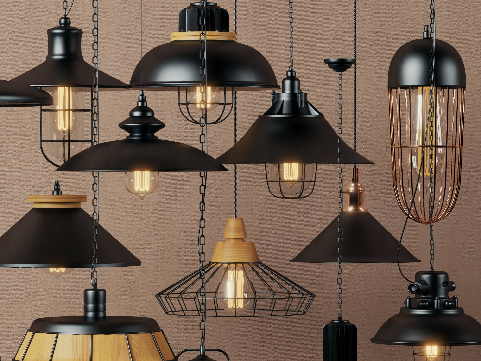 Industrial Pendant Lights Collection Lowpoly 3D Models 3D Model