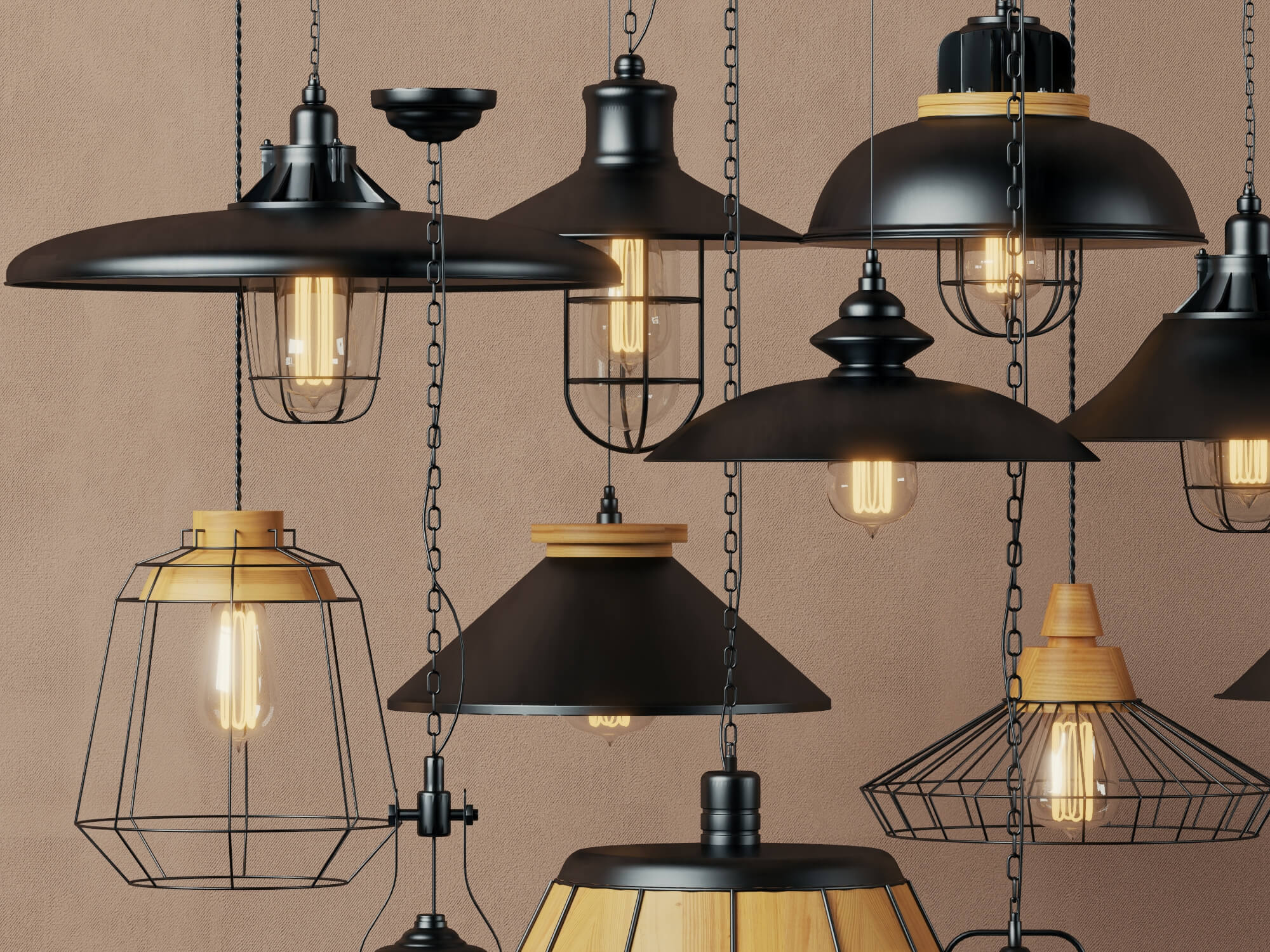 Industrial Pendant Lights Collection Lowpoly 3D Models 3D Model