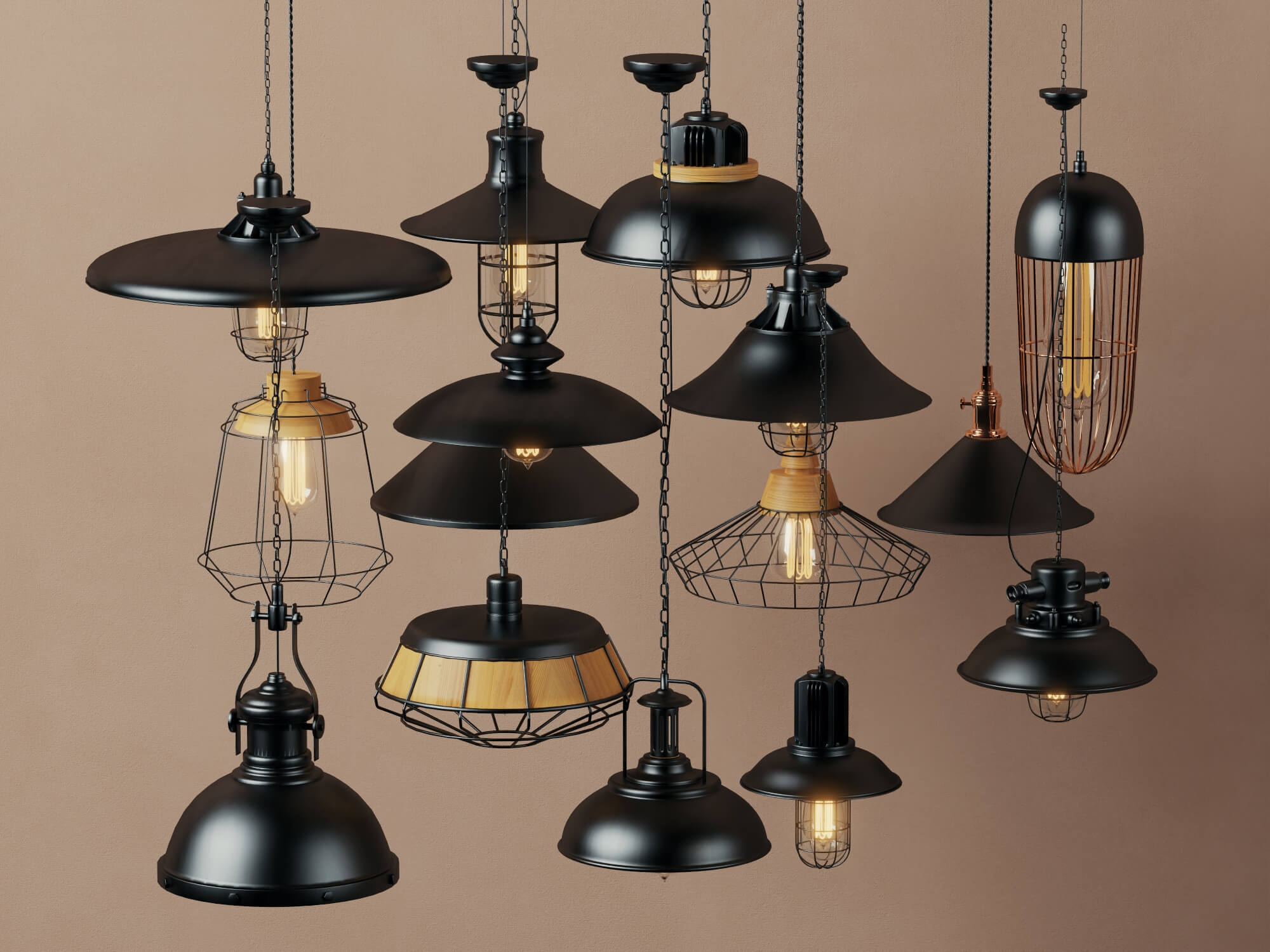 Industrial Pendant Lights Collection Lowpoly 3D Models 3D Model