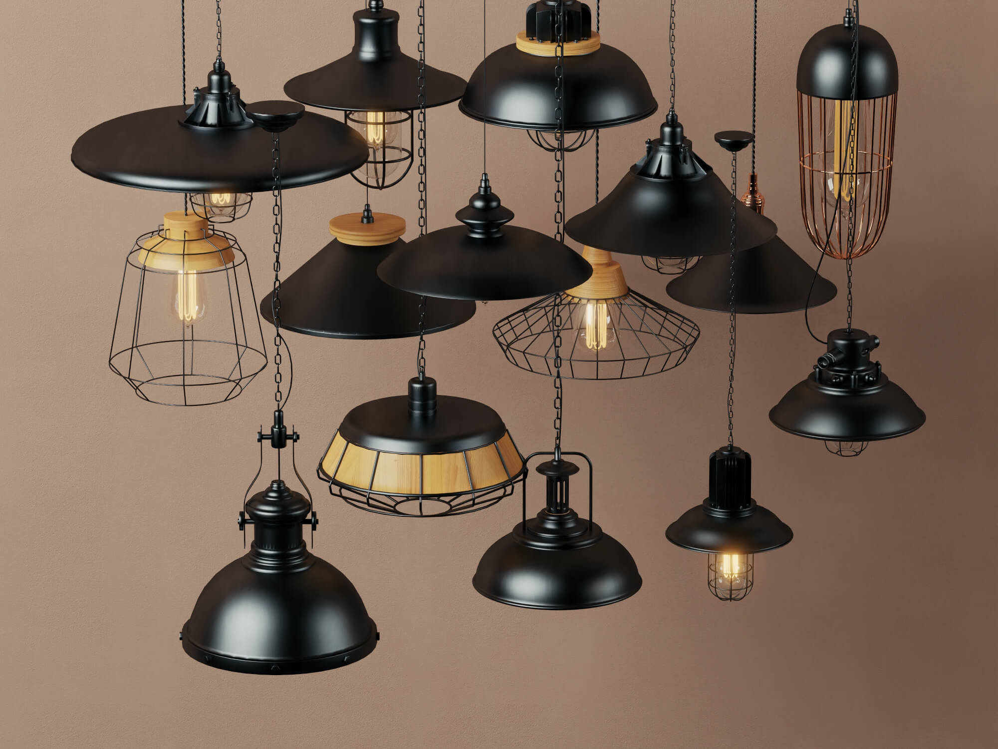 Industrial Pendant Lights Collection Lowpoly 3D Models 3D Model