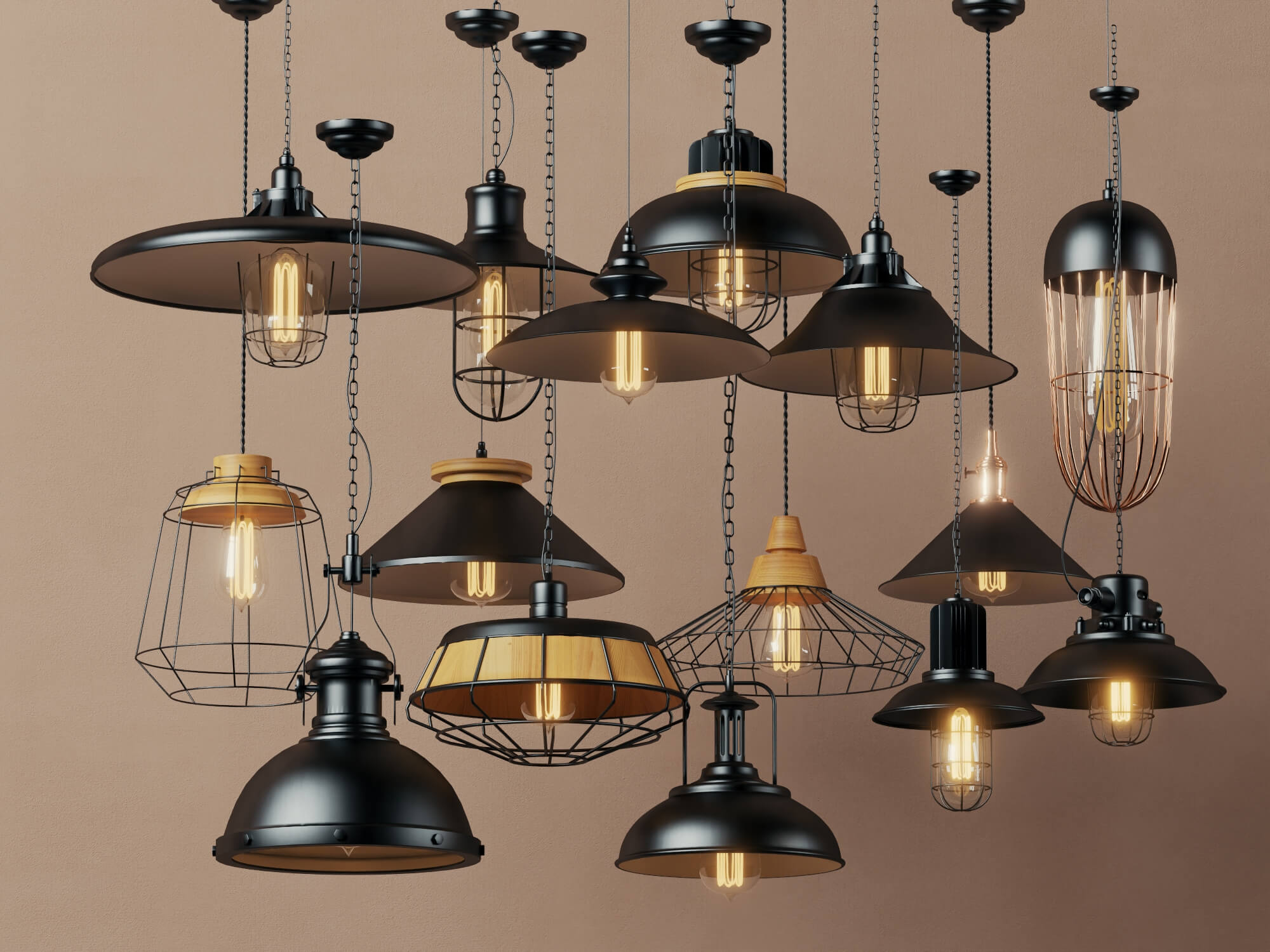 Industrial Pendant Lights Collection Lowpoly 3D Models 3D Model
