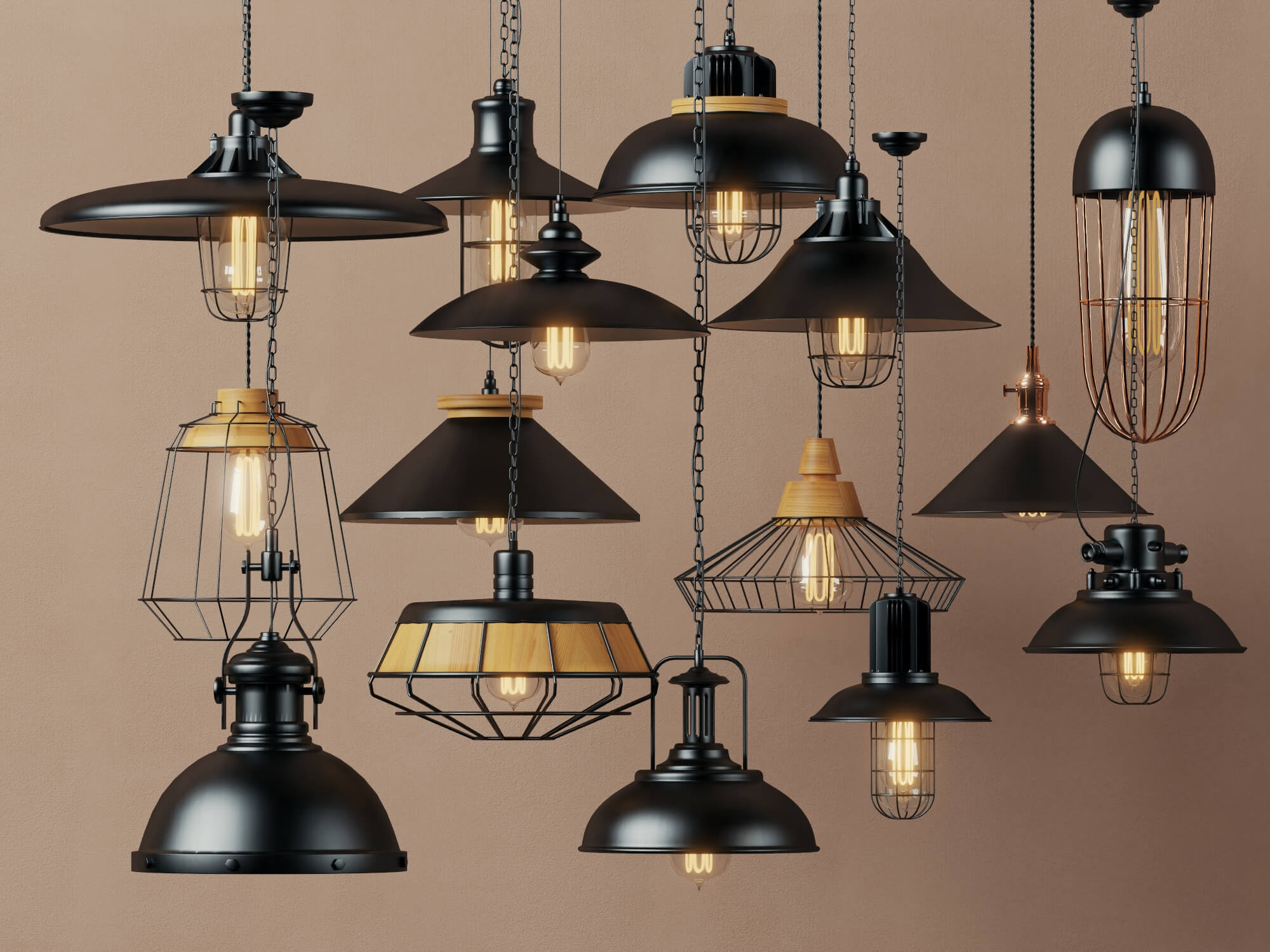 Industrial Pendant Lights Collection Lowpoly 3D Models 3D Model