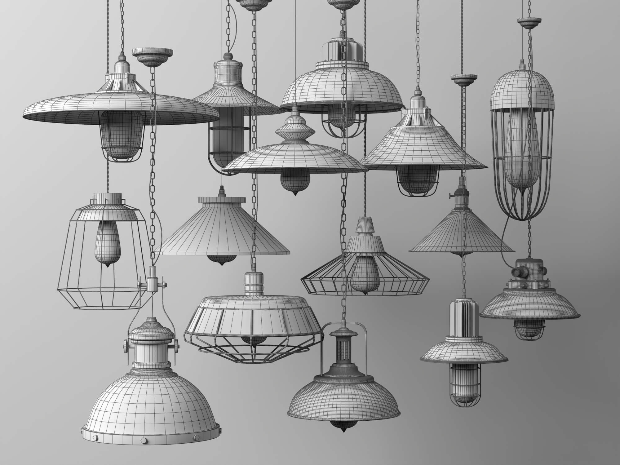 Industrial Pendant Lights Collection Lowpoly 3D Models 3D Model
