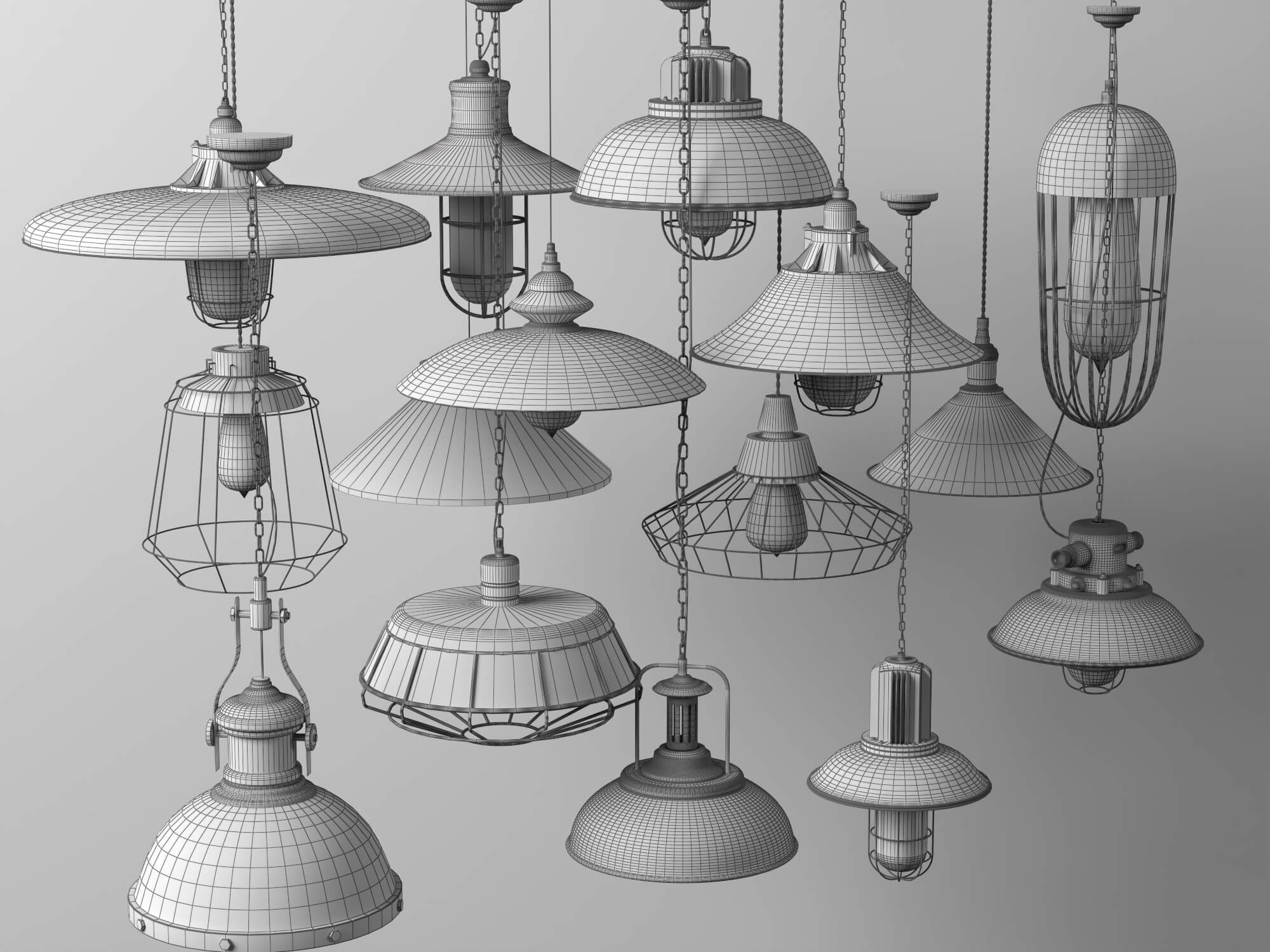Industrial Pendant Lights Collection Lowpoly 3D Models 3D Model