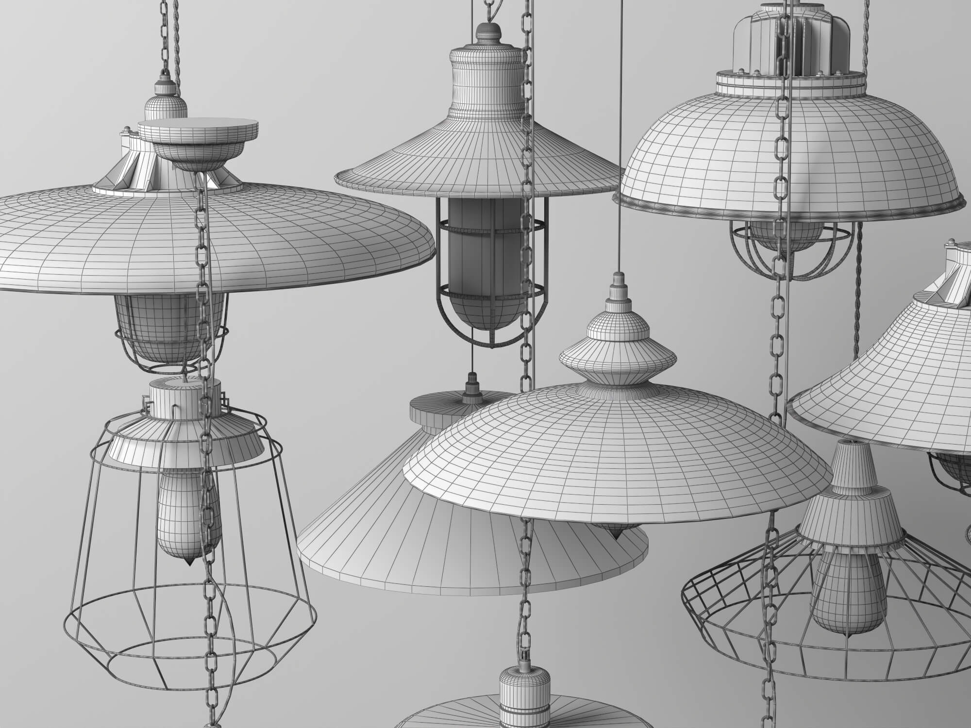 Industrial Pendant Lights Collection Lowpoly 3D Models 3D Model