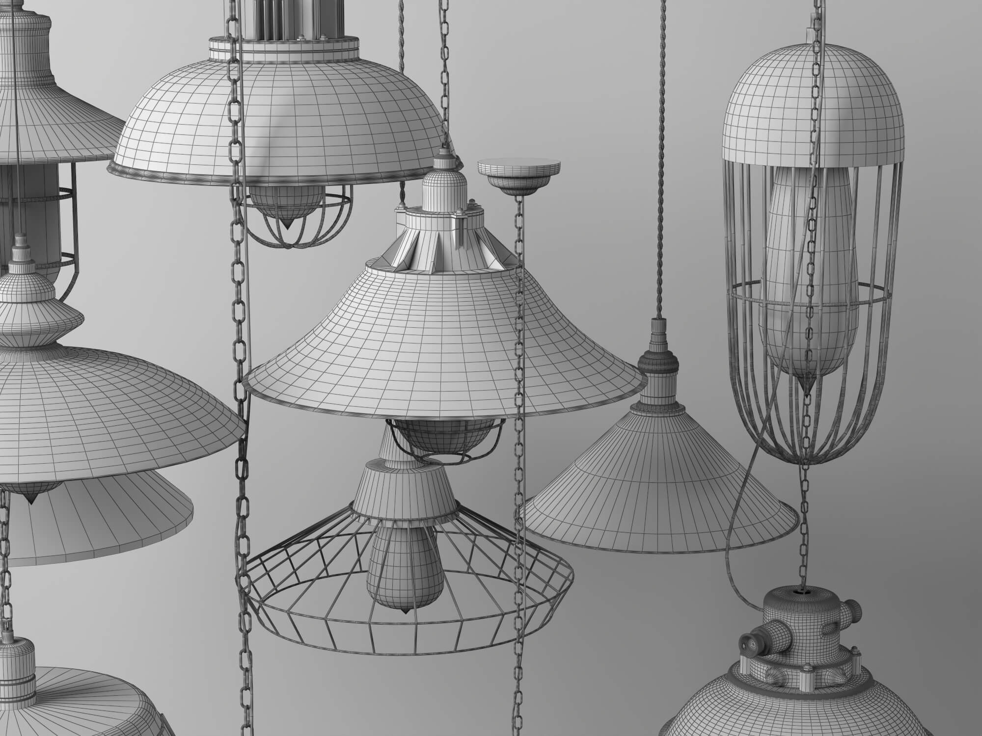 Industrial Pendant Lights Collection Lowpoly 3D Models 3D Model