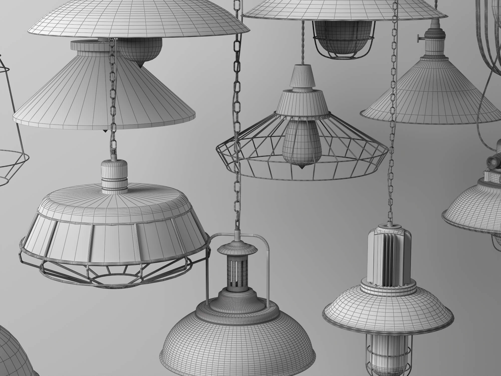 Industrial Pendant Lights Collection Lowpoly 3D Models 3D Model