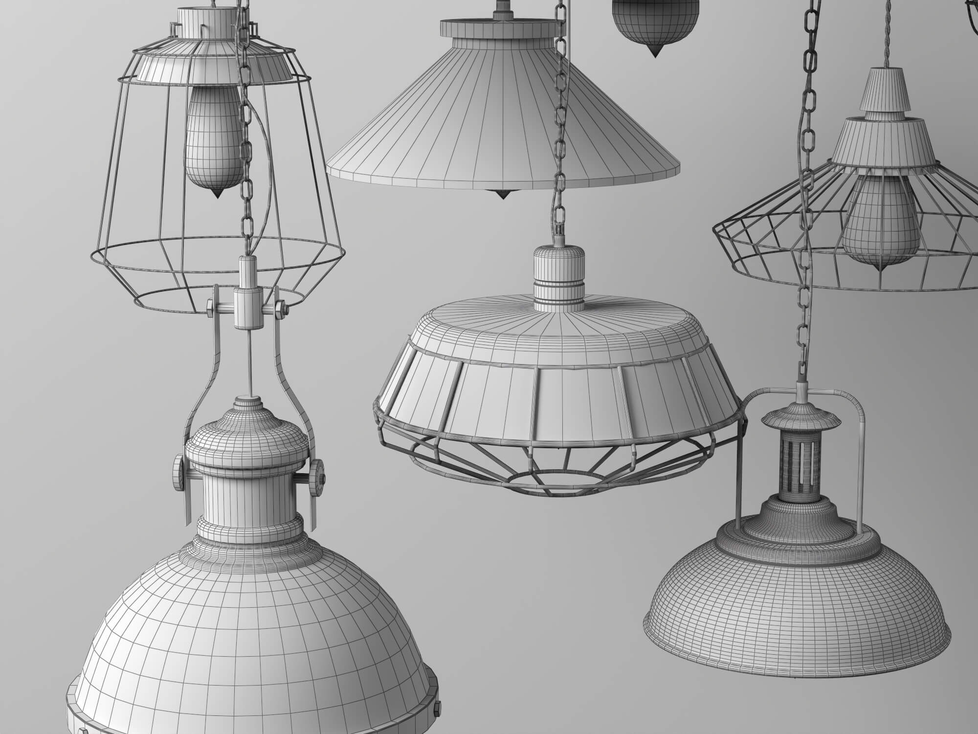 Industrial Pendant Lights Collection Lowpoly 3D Models 3D Model