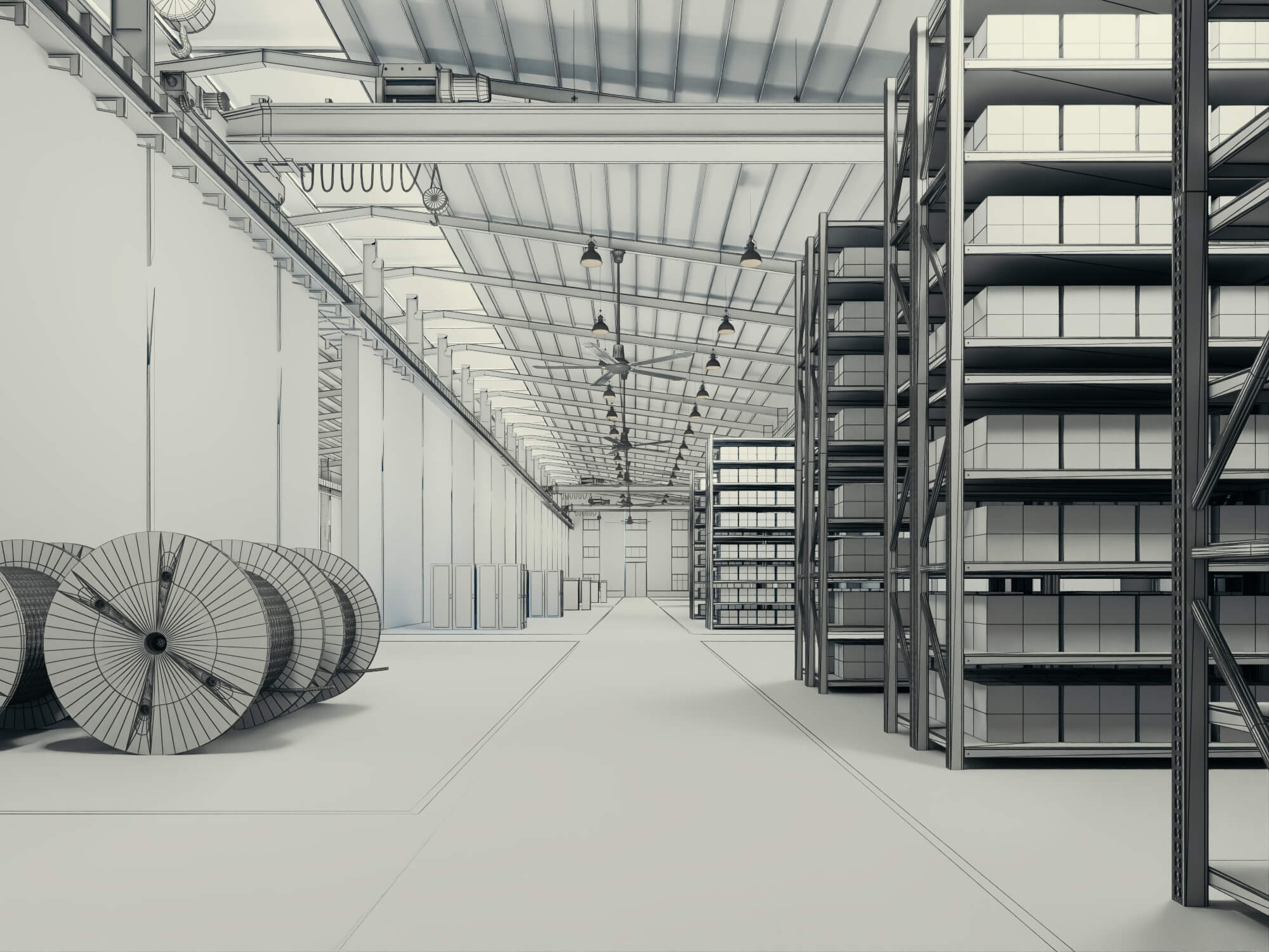 Industrial Warehouse Interior Scene 3D Model 3D Model