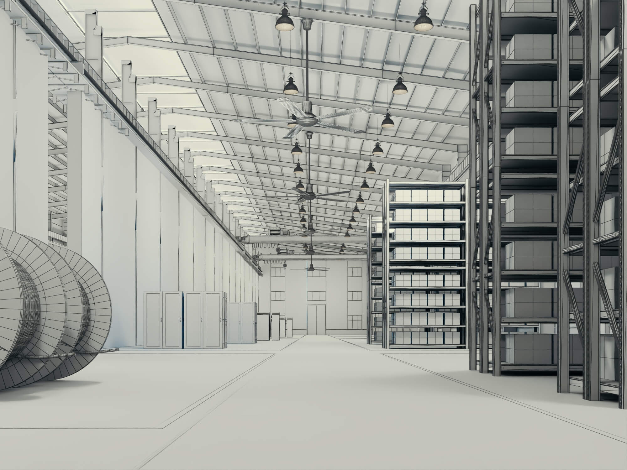 Industrial Warehouse Interior Scene 3D Model 3D Model