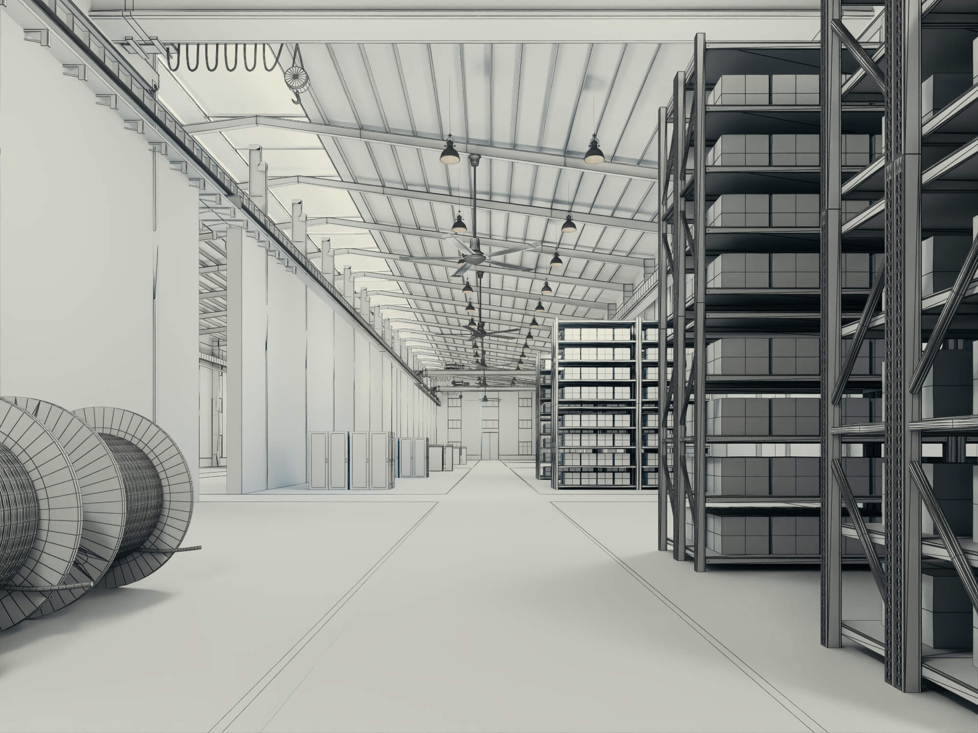 Industrial Warehouse Interior Scene 3D Model 3D Model