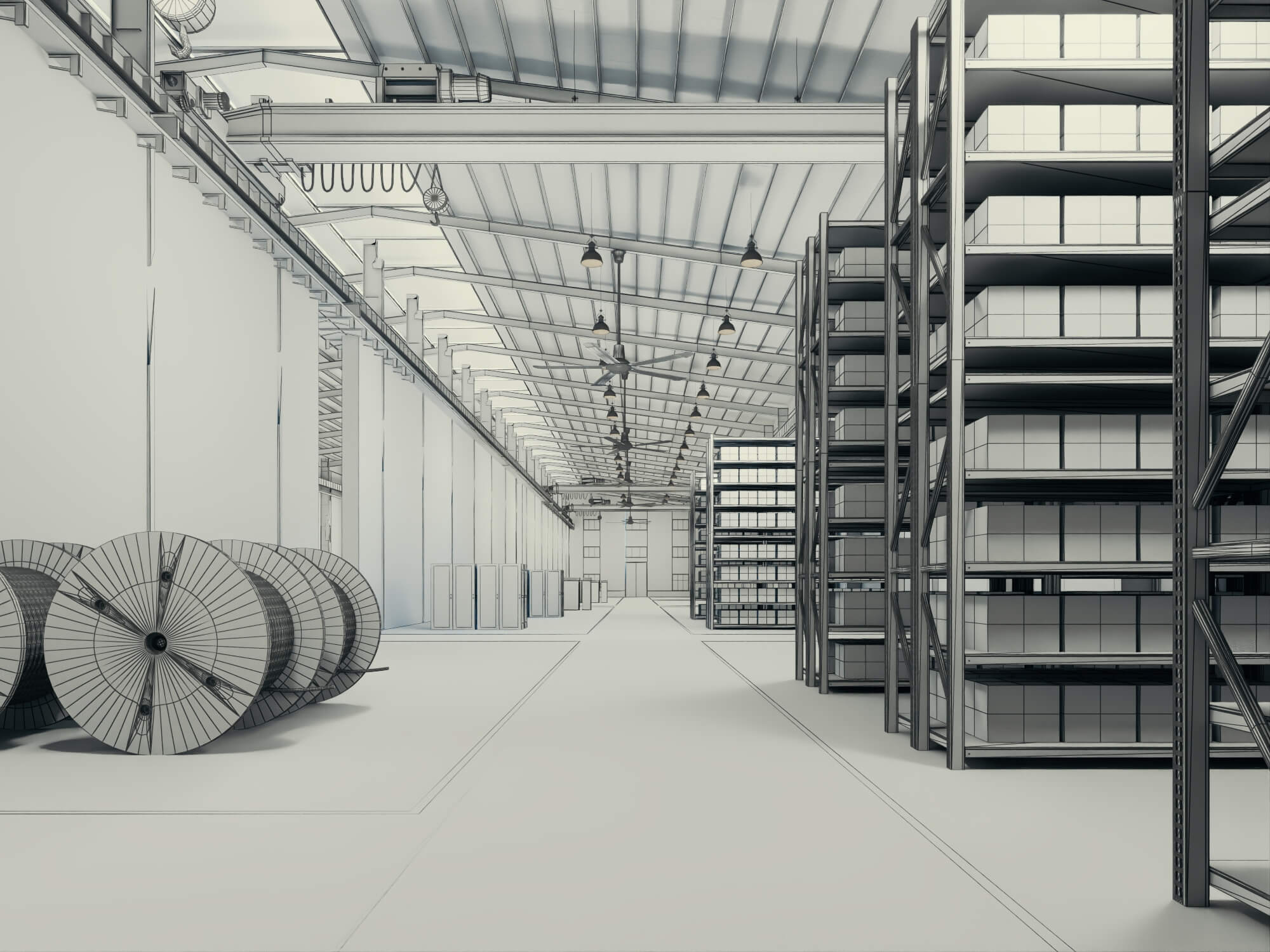 Industrial Warehouse Interior Scene 3D Model 3D Model