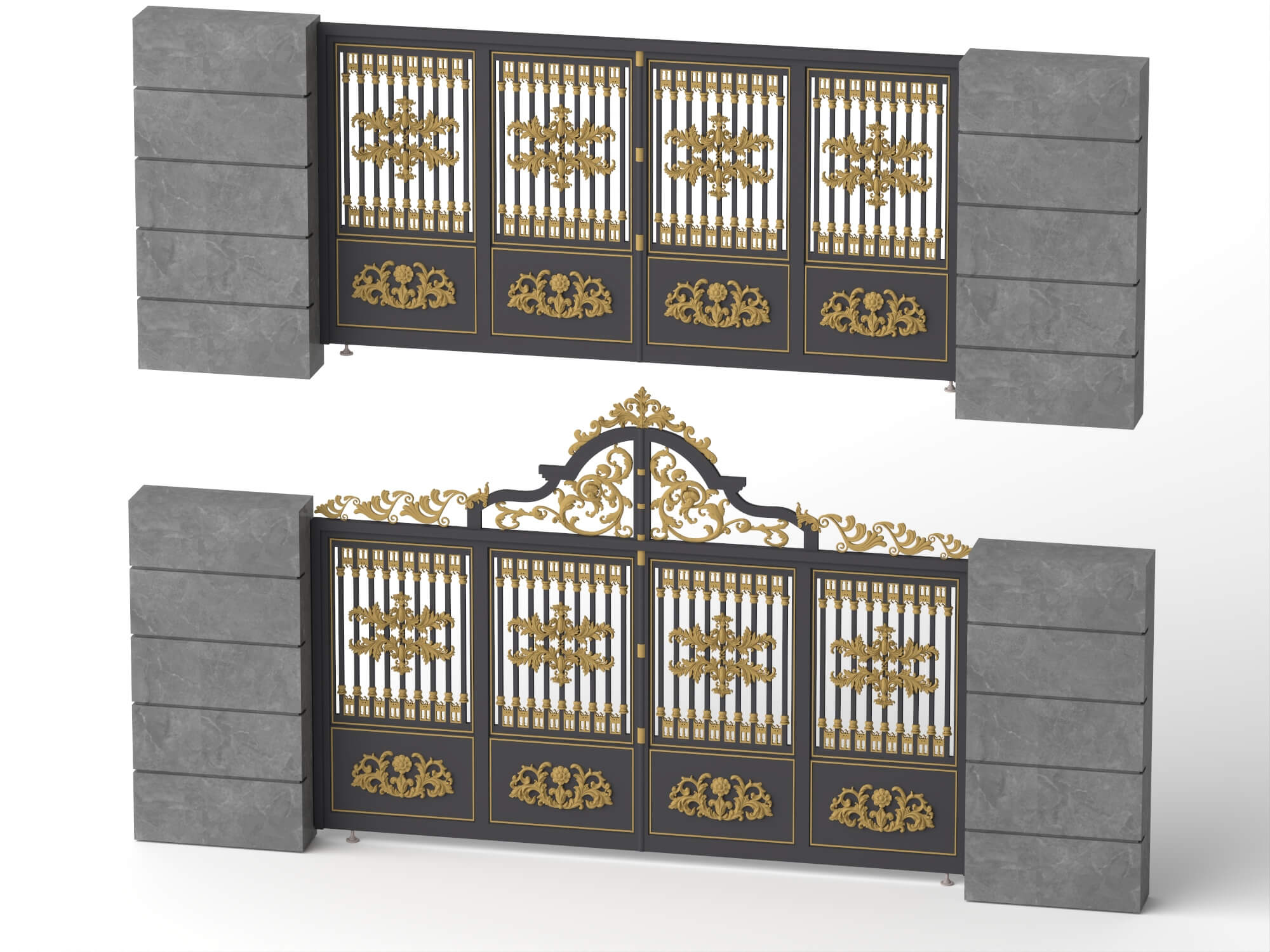 Luxury European Wrought Iron Gate Asset Pack 3D Model