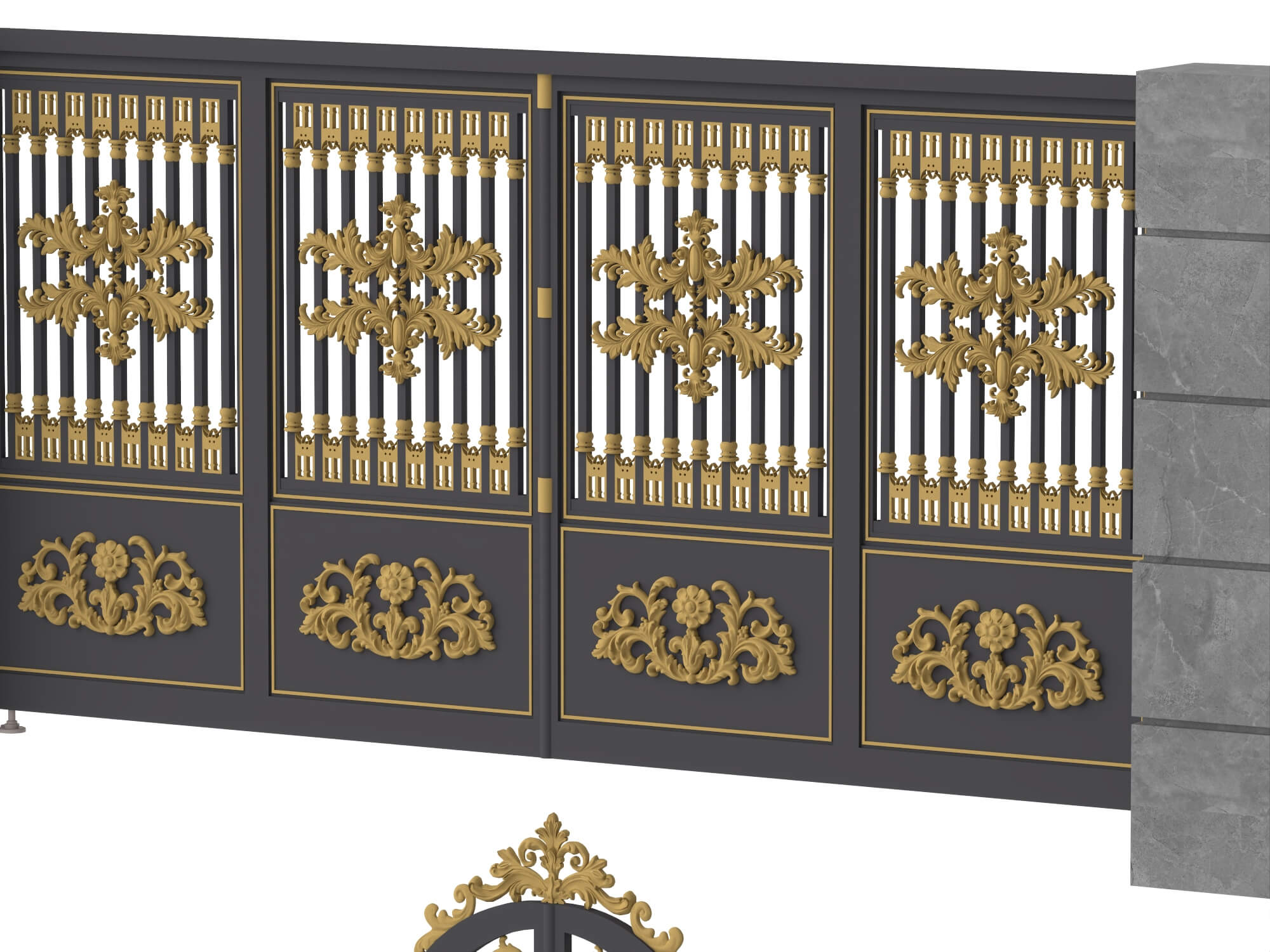 Luxury European Wrought Iron Gate Asset Pack 3D Model