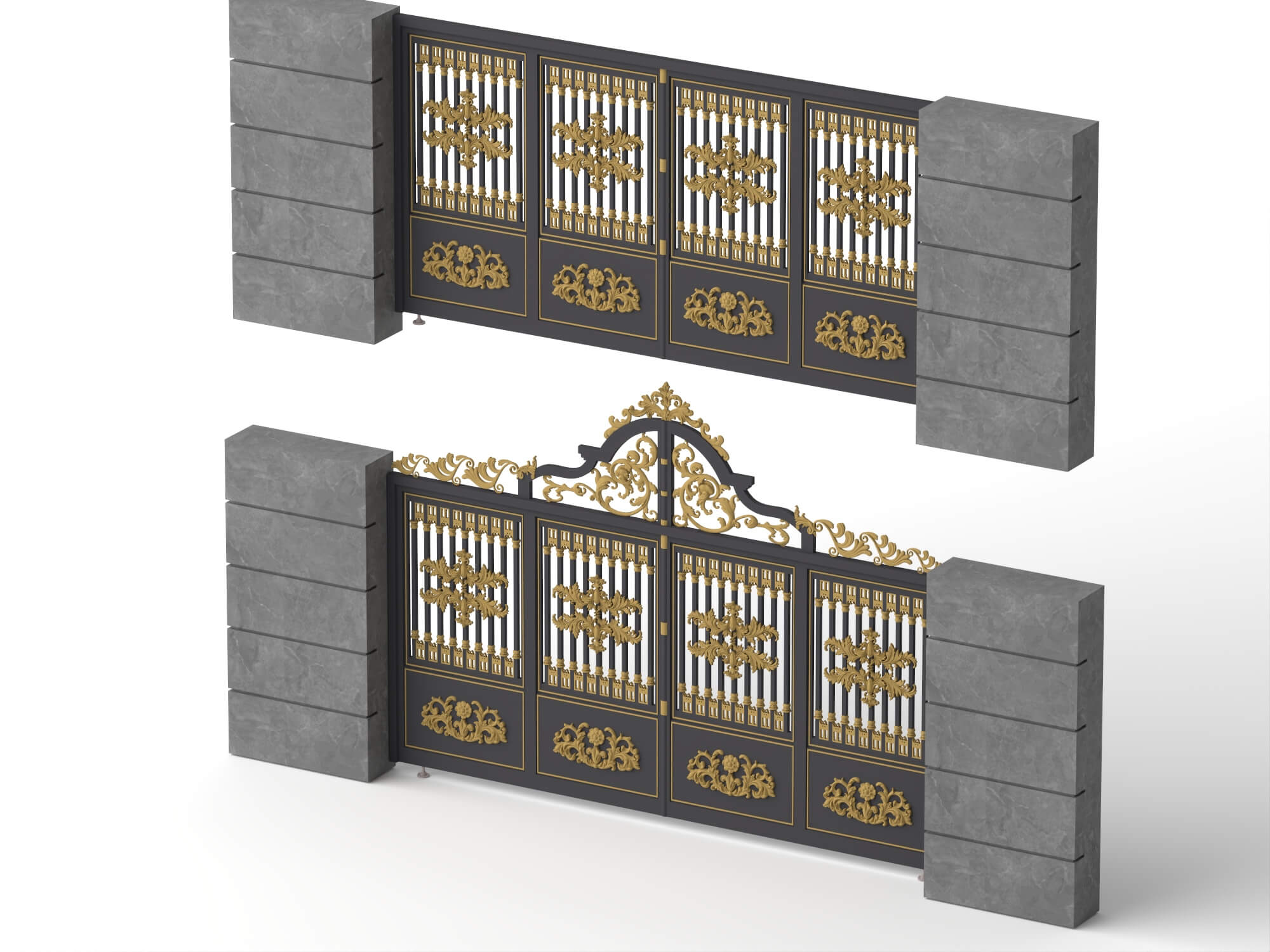 Luxury European Wrought Iron Gate Asset Pack 3D Model
