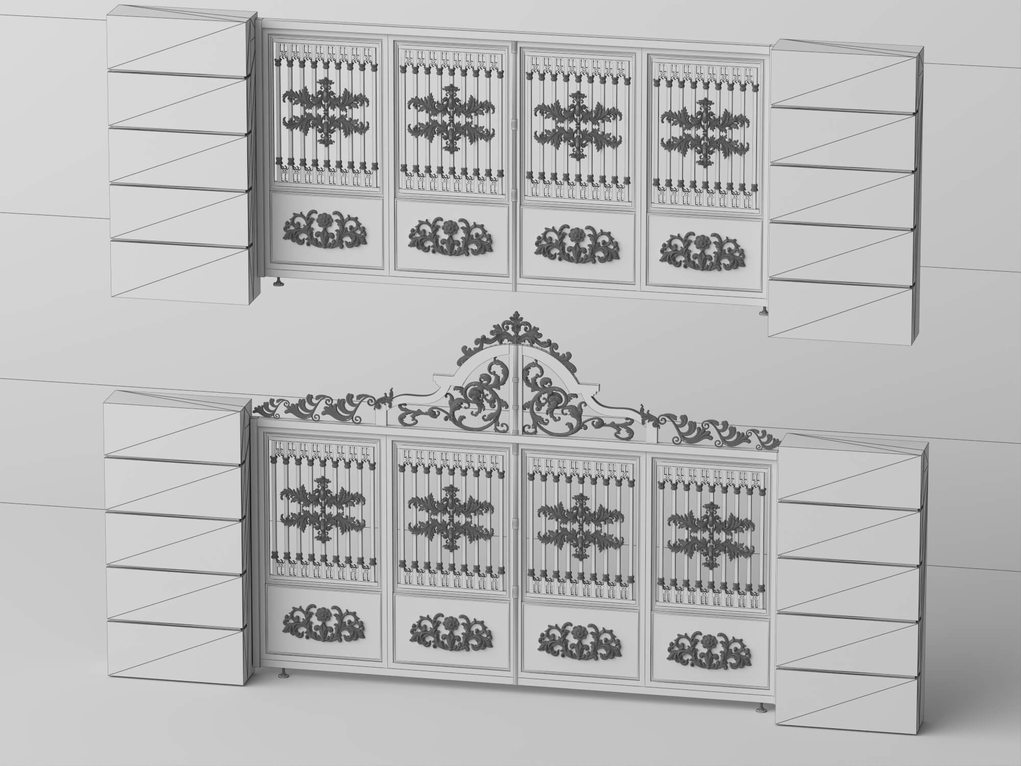 Luxury European Wrought Iron Gate Asset Pack 3D Model