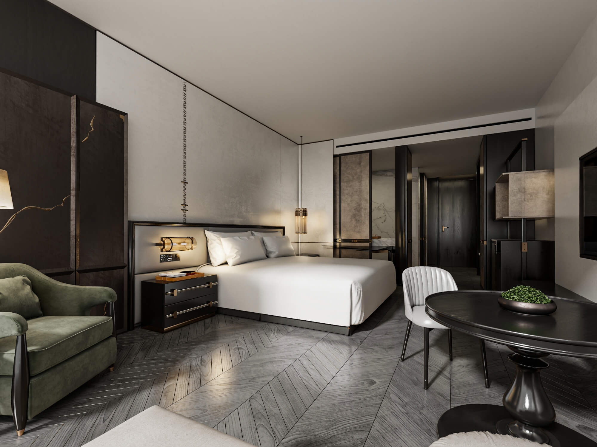 Luxury Hotel Bedroom Interior Lowpoly 3d Scene 3D Model