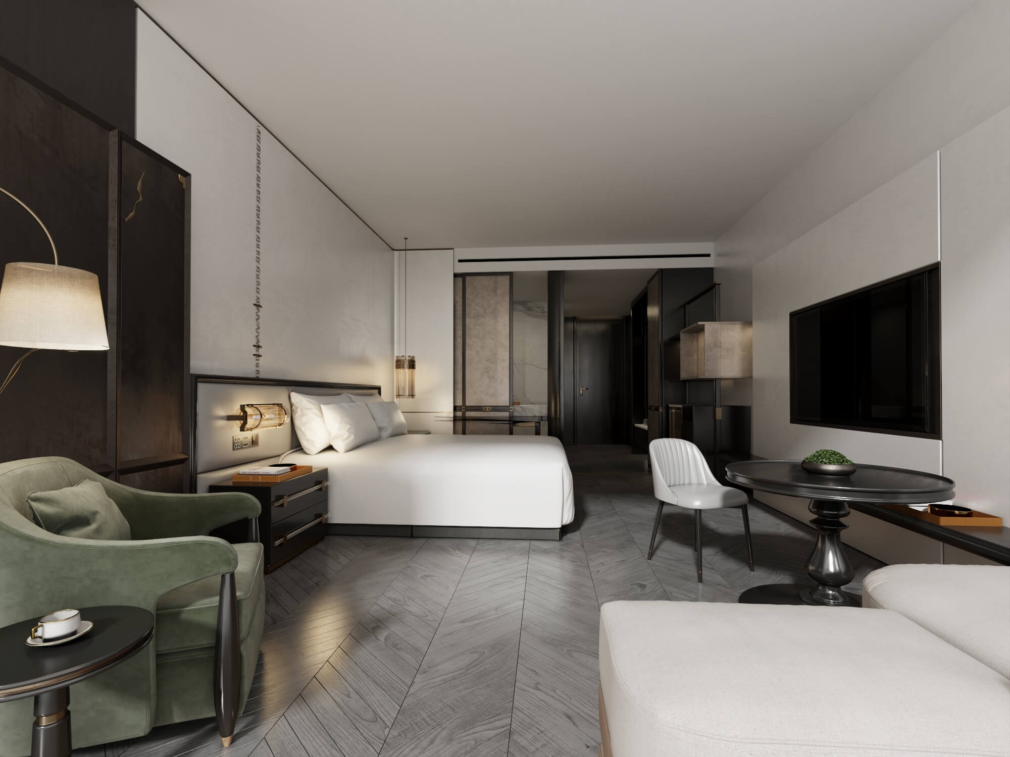 Luxury Hotel Bedroom Interior Lowpoly 3d Scene 3D Model