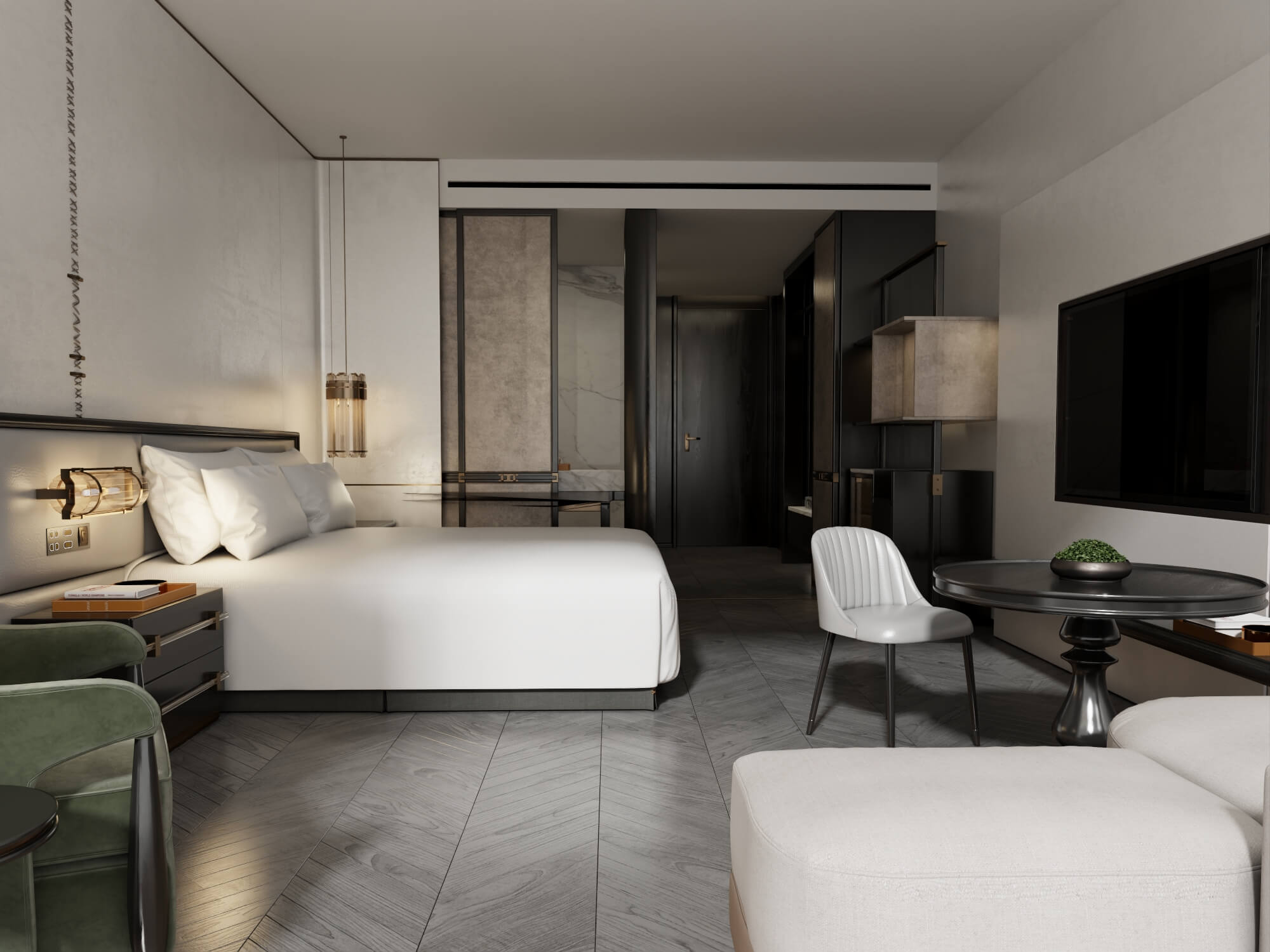 Luxury Hotel Bedroom Interior Lowpoly 3d Scene 3D Model