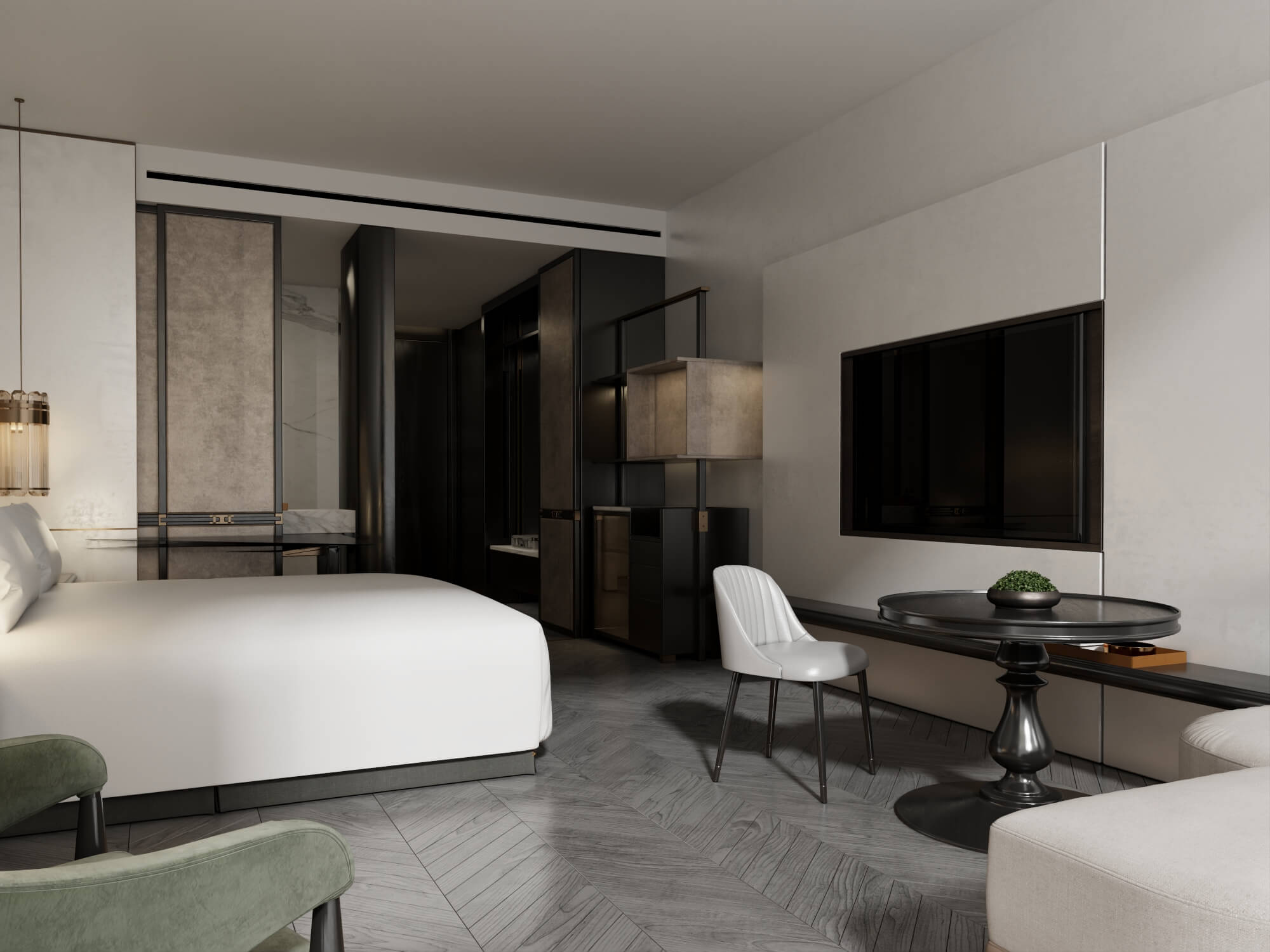 Luxury Hotel Bedroom Interior Lowpoly 3d Scene 3D Model