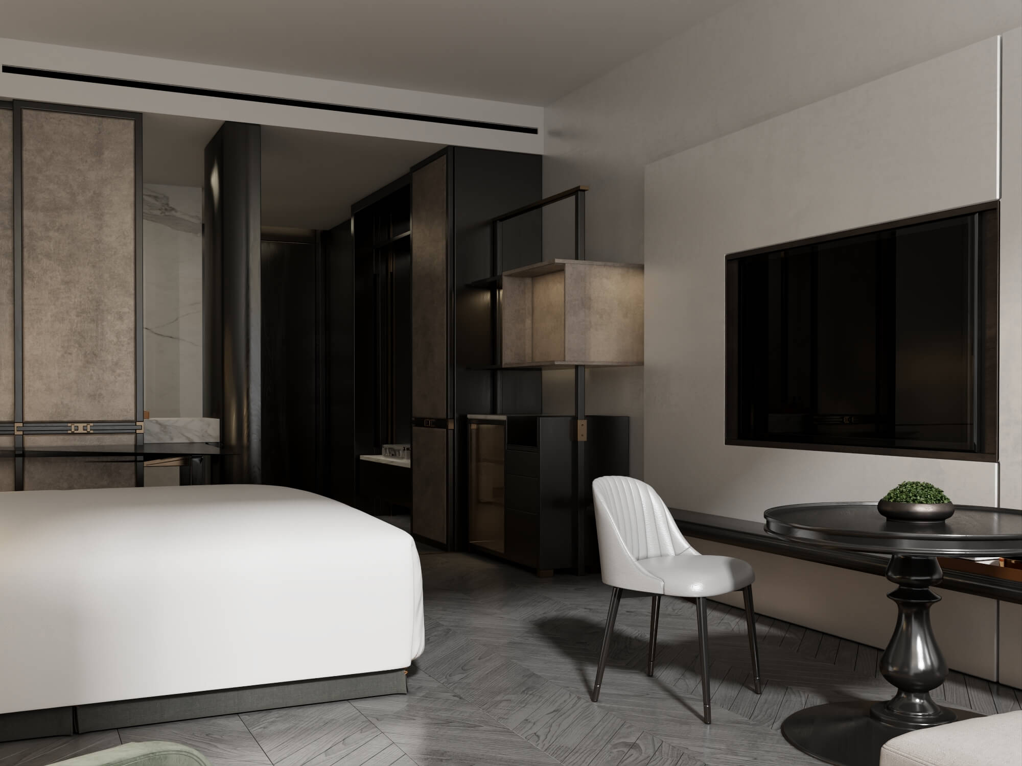 Luxury Hotel Bedroom Interior Lowpoly 3d Scene 3D Model