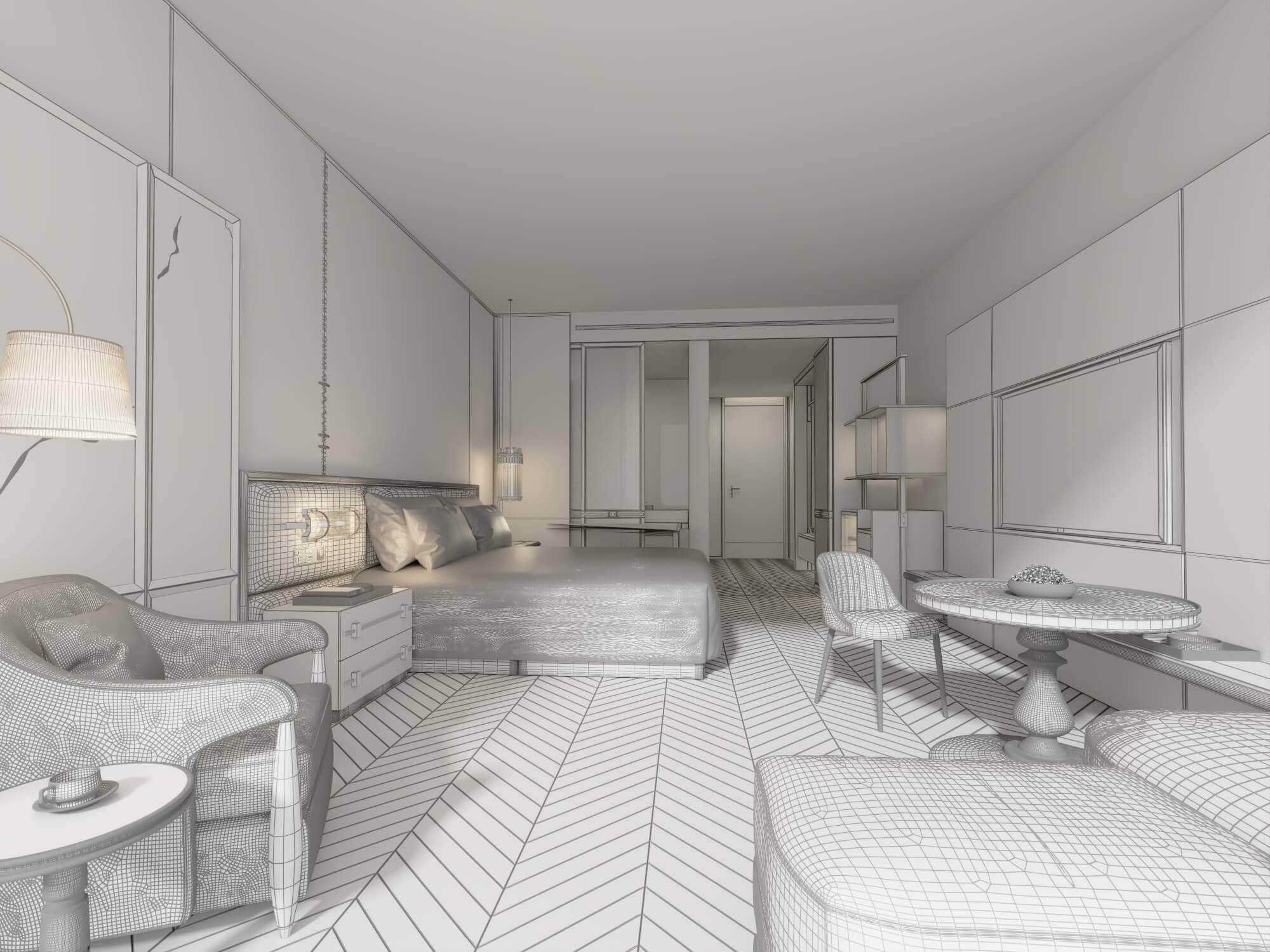Luxury Hotel Bedroom Interior Lowpoly 3d Scene 3D Model
