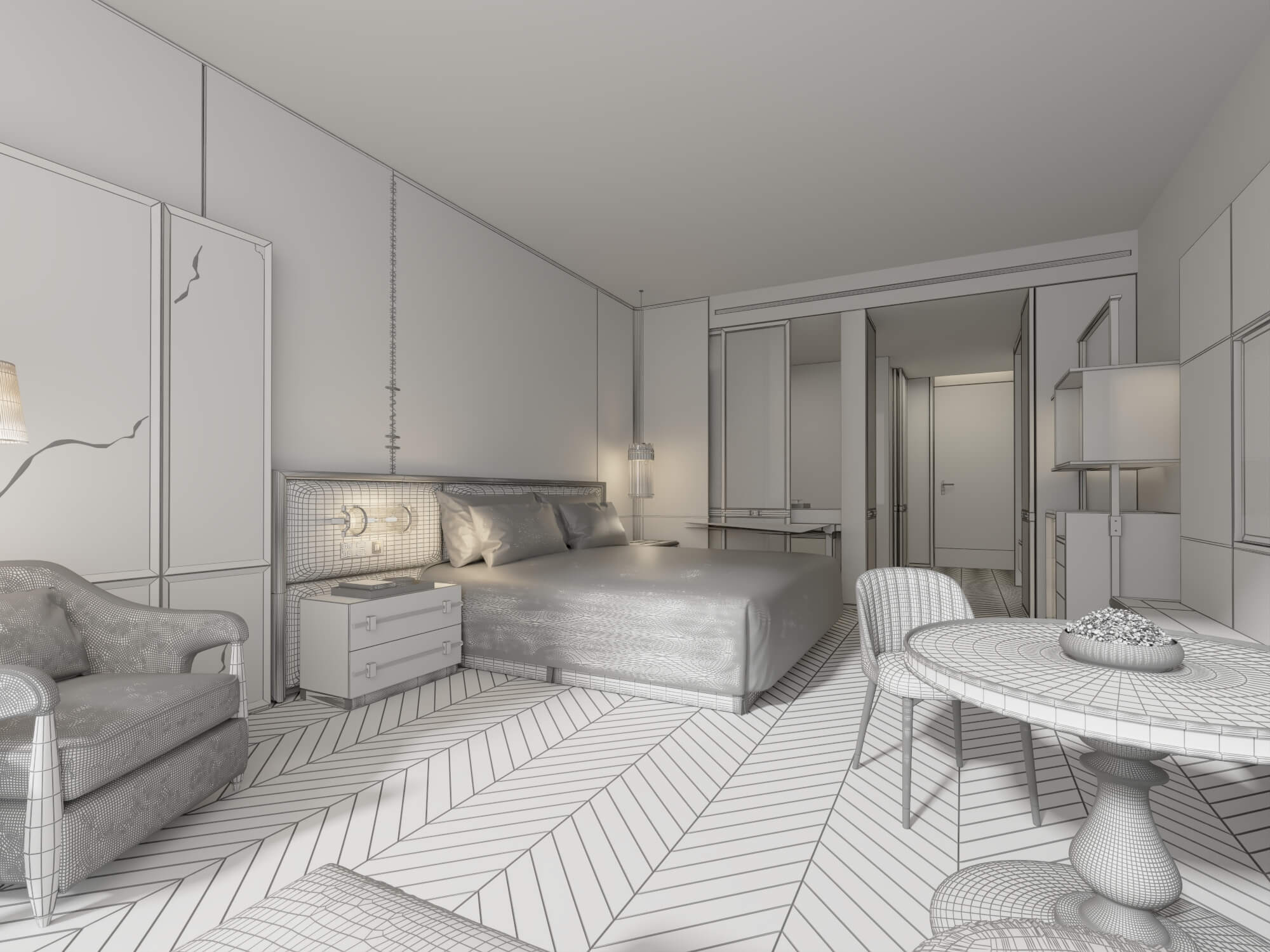Luxury Hotel Bedroom Interior Lowpoly 3d Scene 3D Model