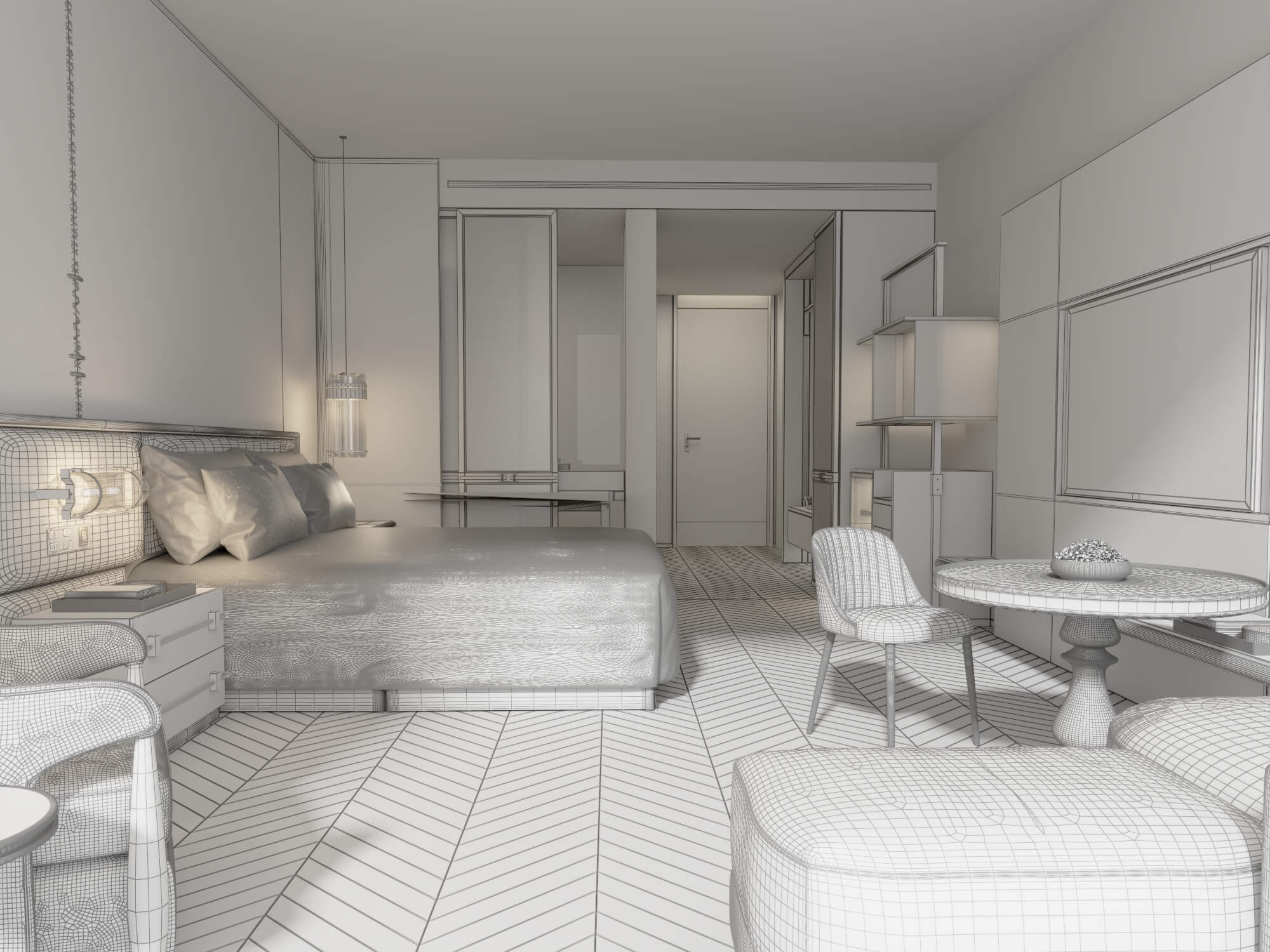 Luxury Hotel Bedroom Interior Lowpoly 3d Scene 3D Model