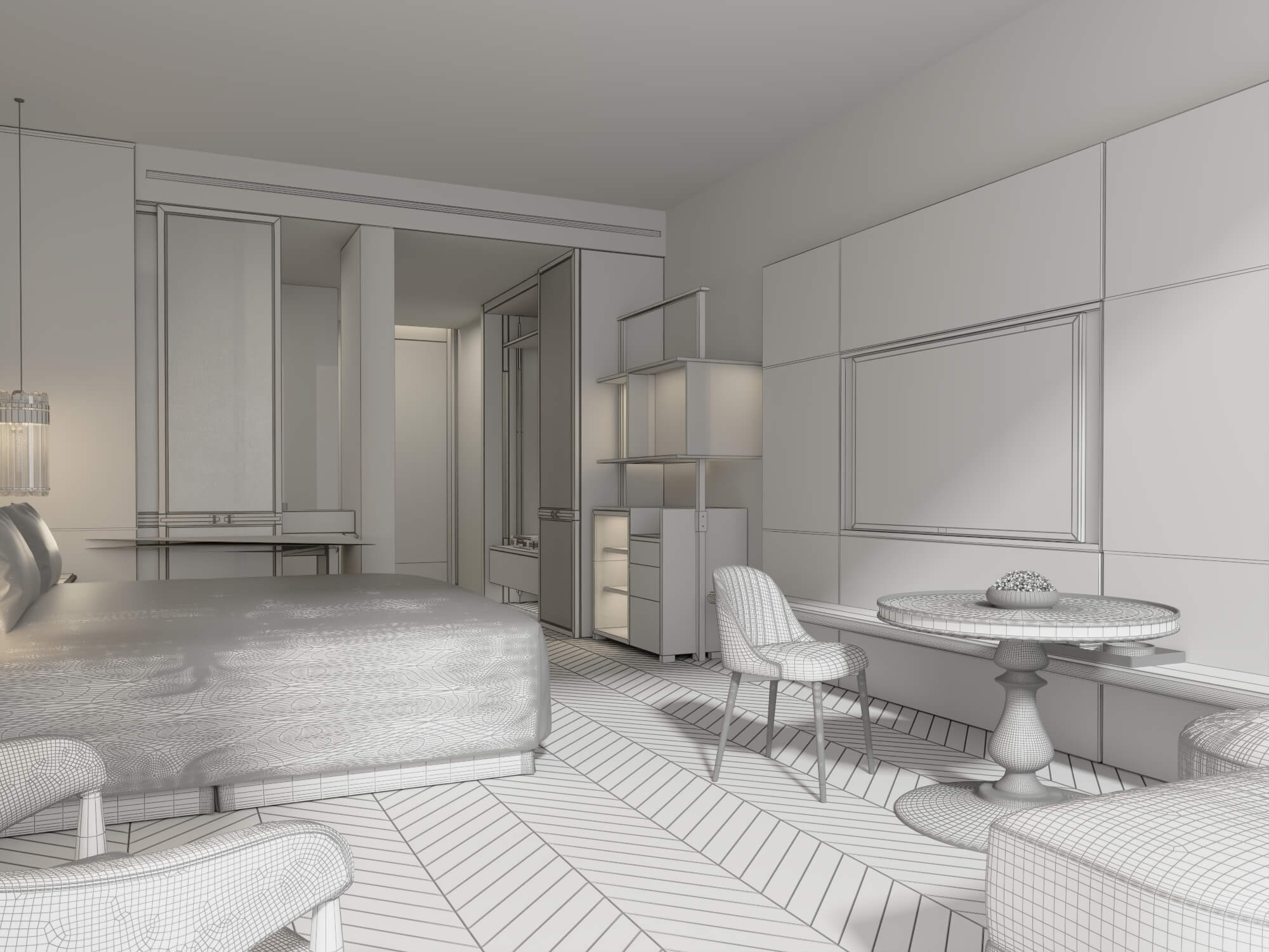 Luxury Hotel Bedroom Interior Lowpoly 3d Scene 3D Model