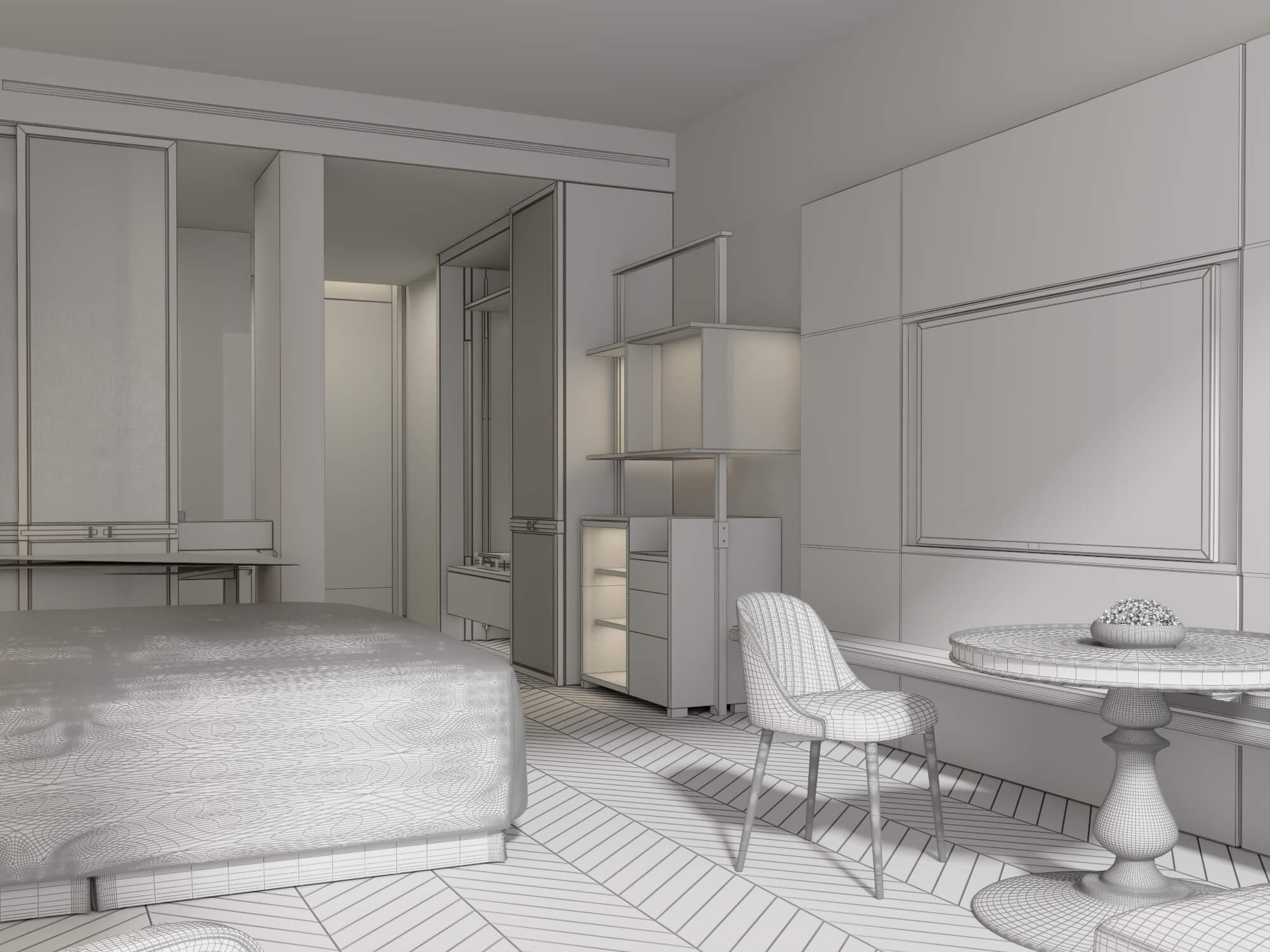 Luxury Hotel Bedroom Interior Lowpoly 3d Scene 3D Model