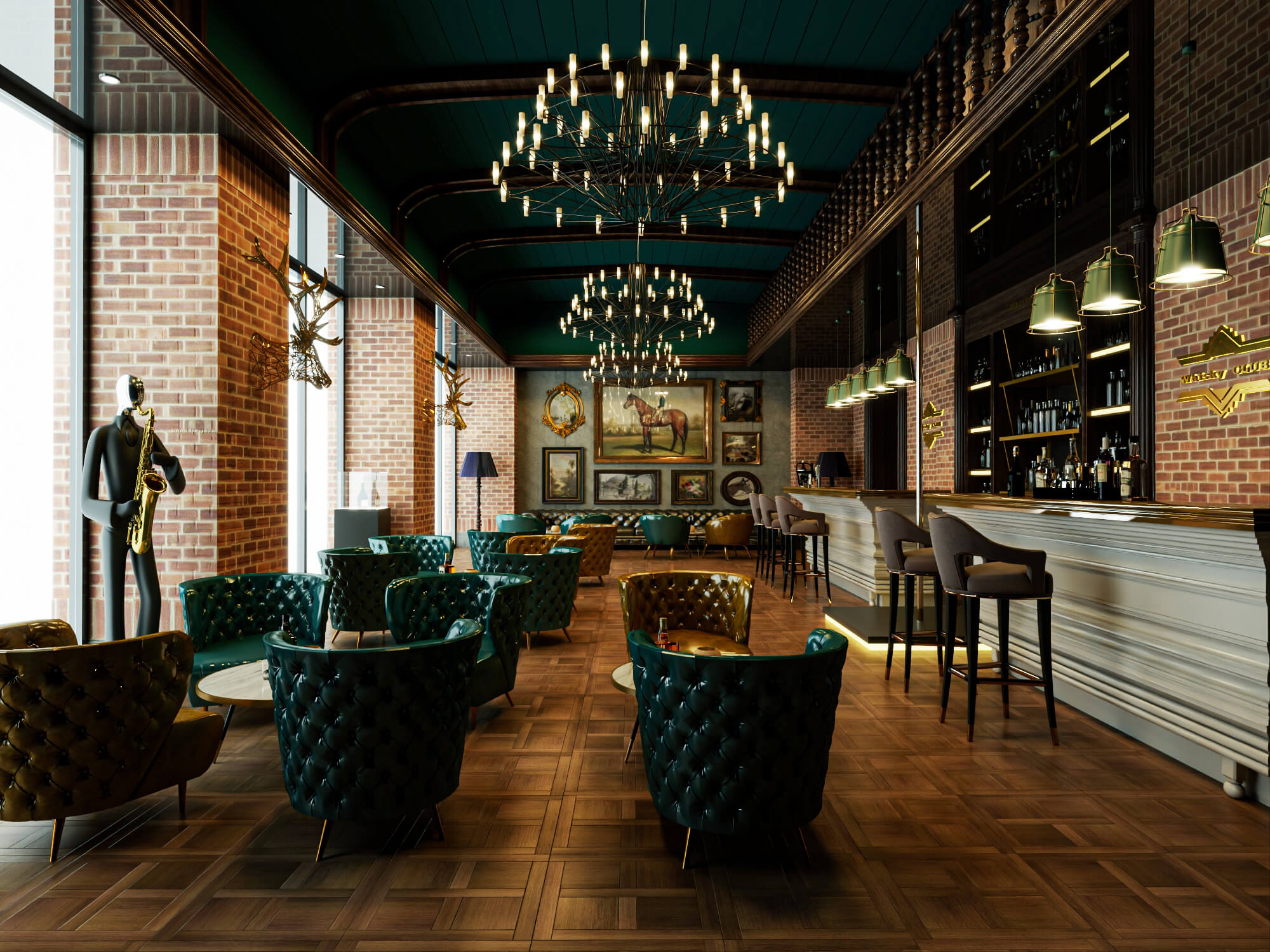 Luxury Vintage Bar Lounge Interior 3D Model
