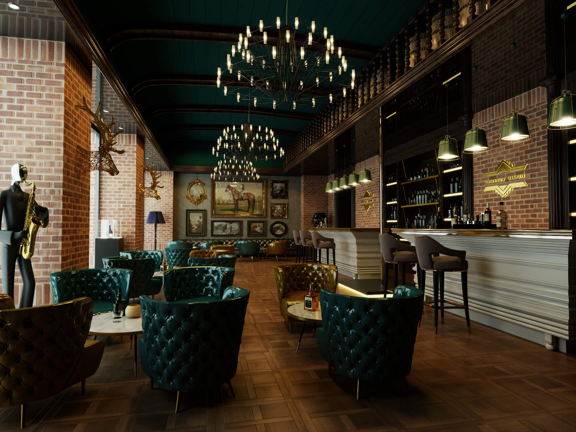 Luxury Vintage Bar Lounge Interior 3D Model