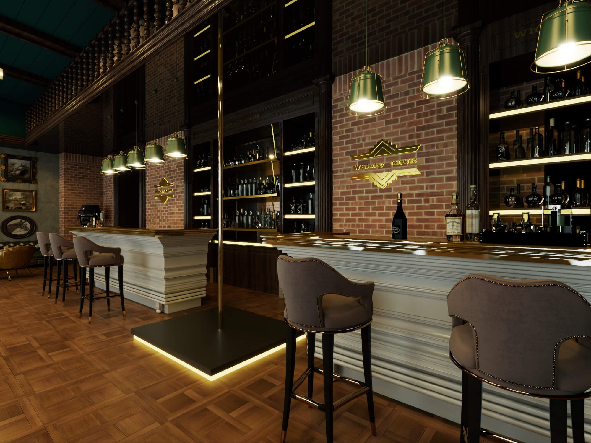 Luxury Vintage Bar Lounge Interior 3D Model
