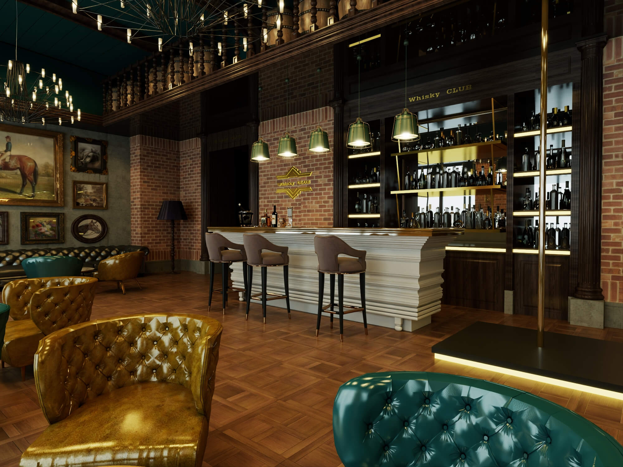 Luxury Vintage Bar Lounge Interior 3D Model