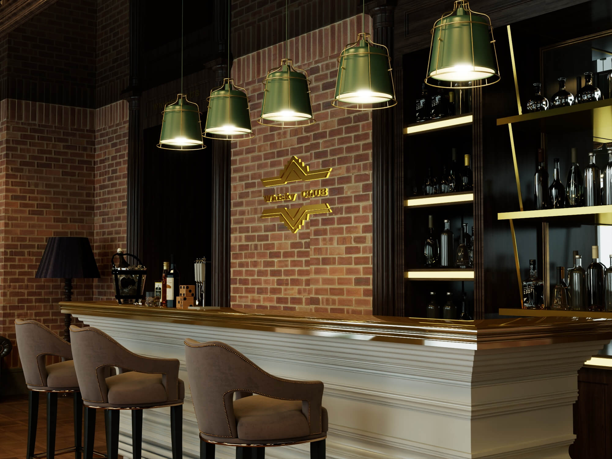 Luxury Vintage Bar Lounge Interior 3D Model