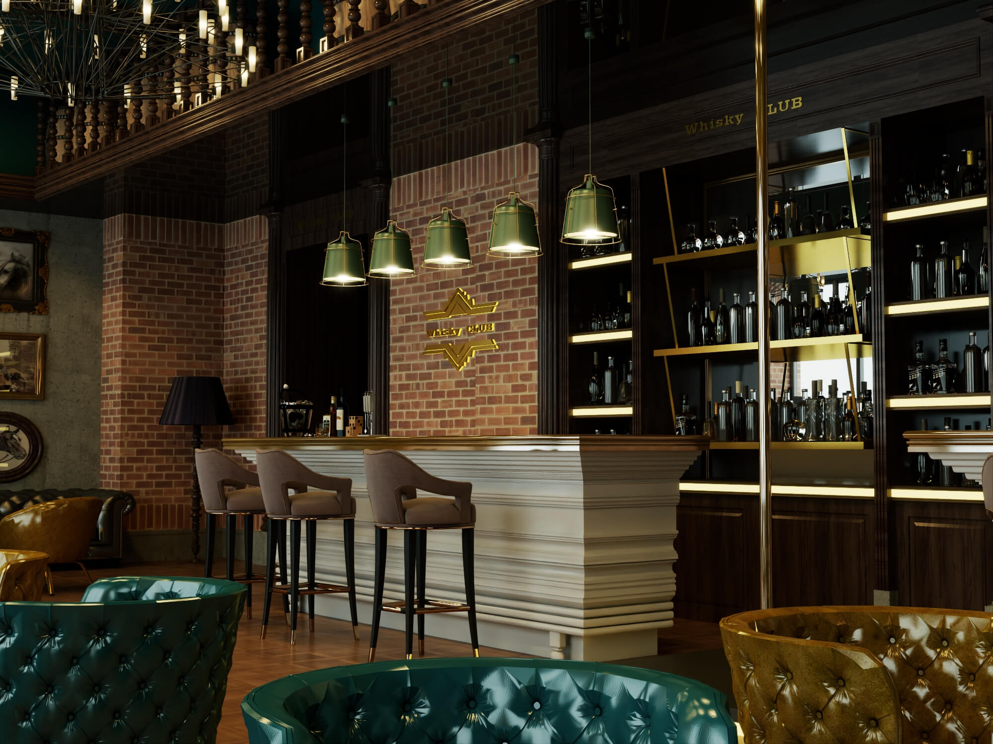 Luxury Vintage Bar Lounge Interior 3D Model