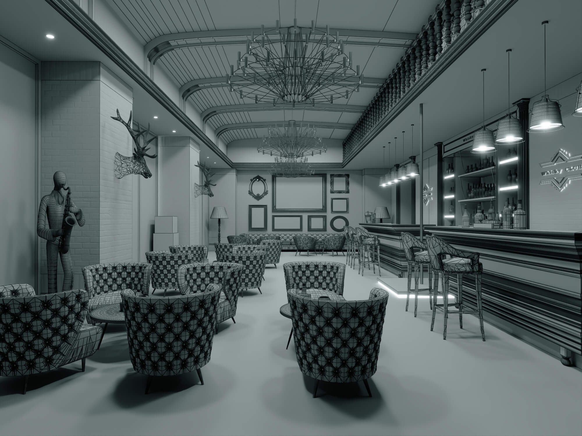 Luxury Vintage Bar Lounge Interior 3D Model