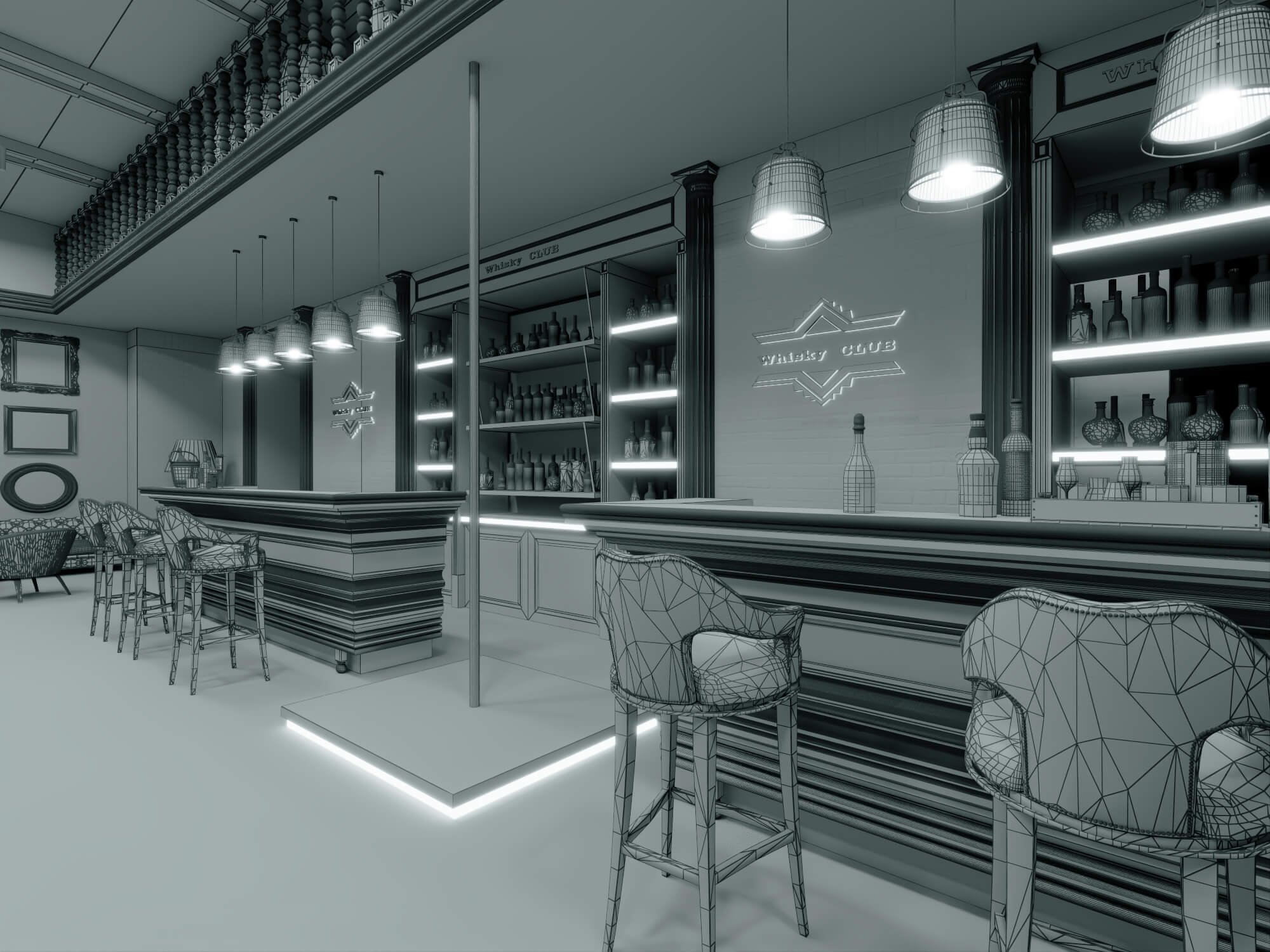 Luxury Vintage Bar Lounge Interior 3D Model