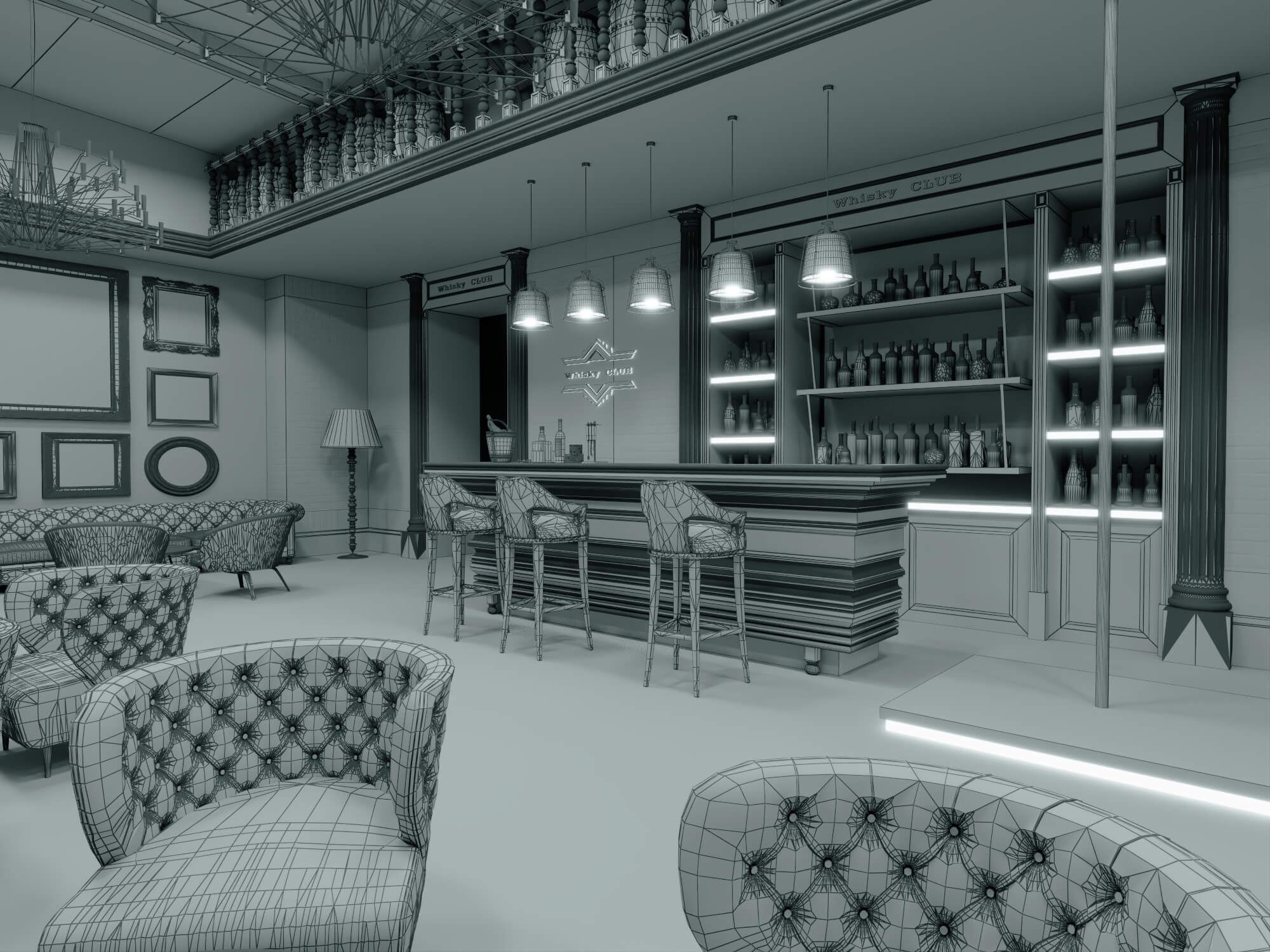 Luxury Vintage Bar Lounge Interior 3D Model