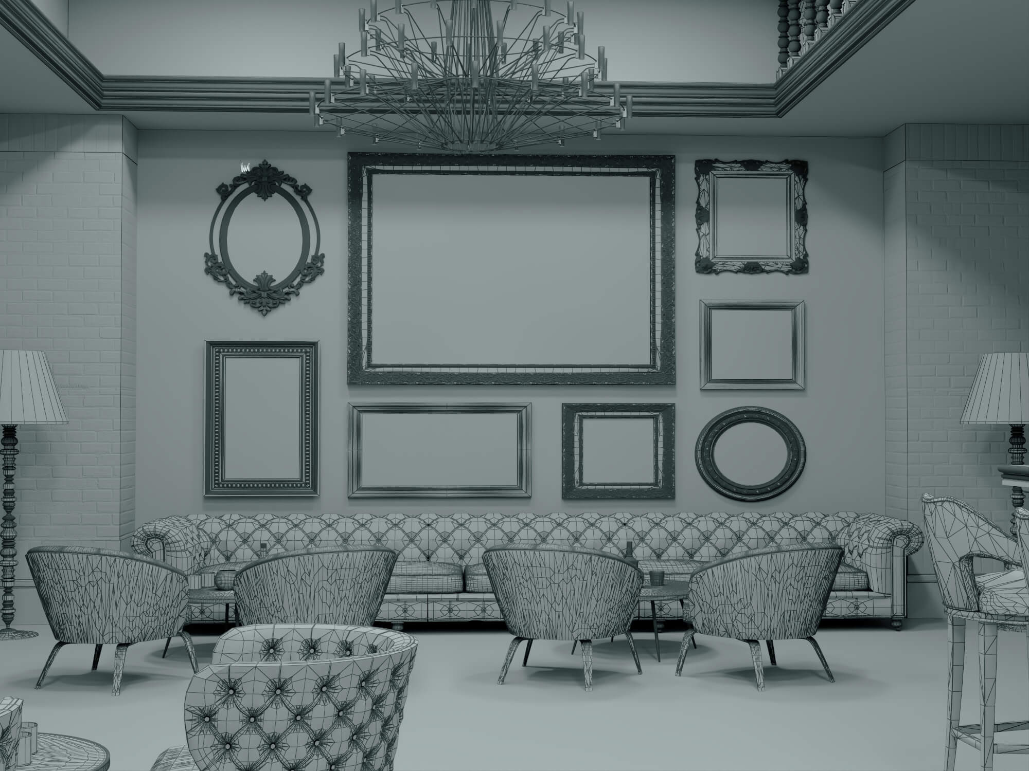Luxury Vintage Bar Lounge Interior 3D Model