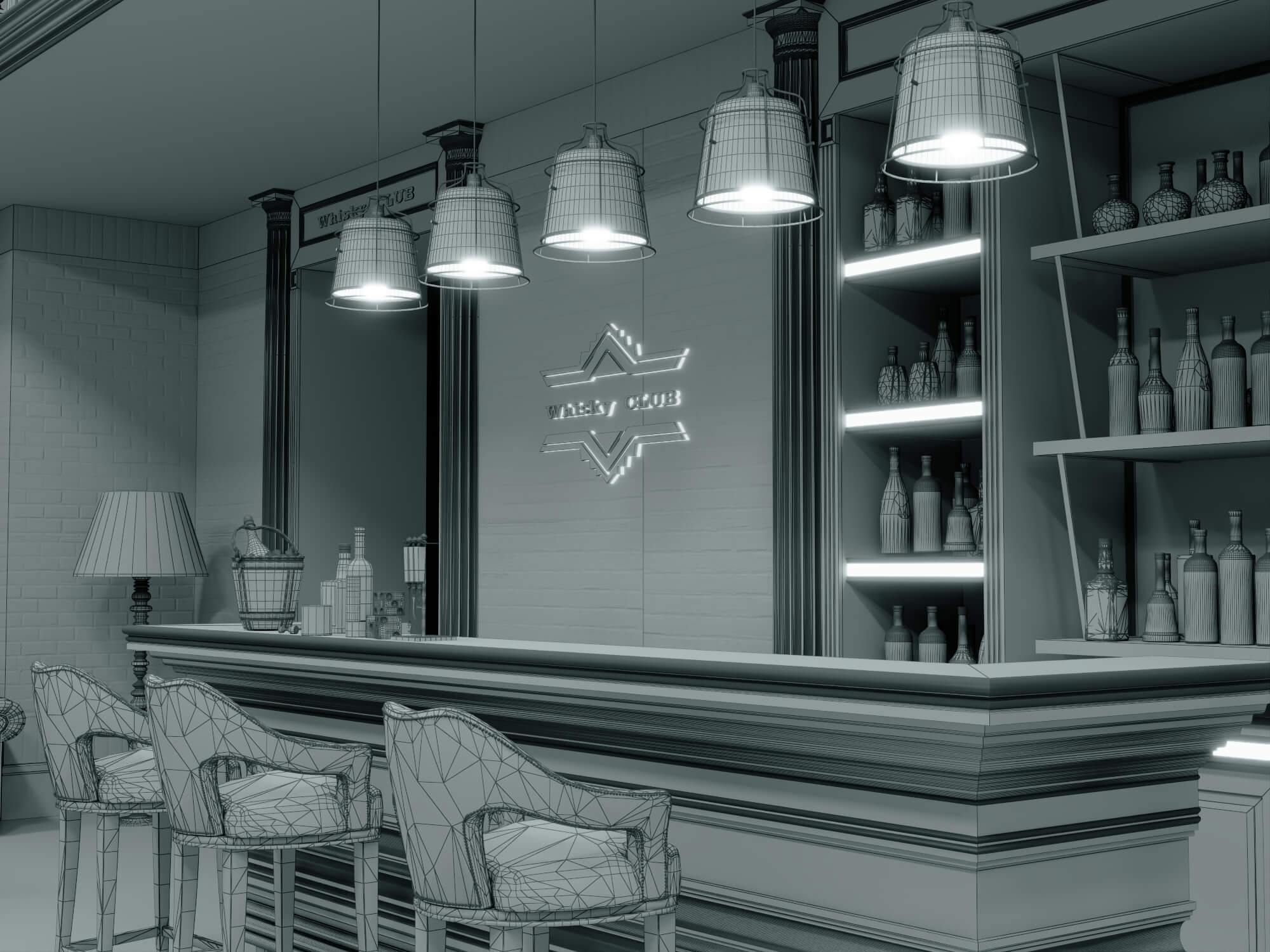 Luxury Vintage Bar Lounge Interior 3D Model