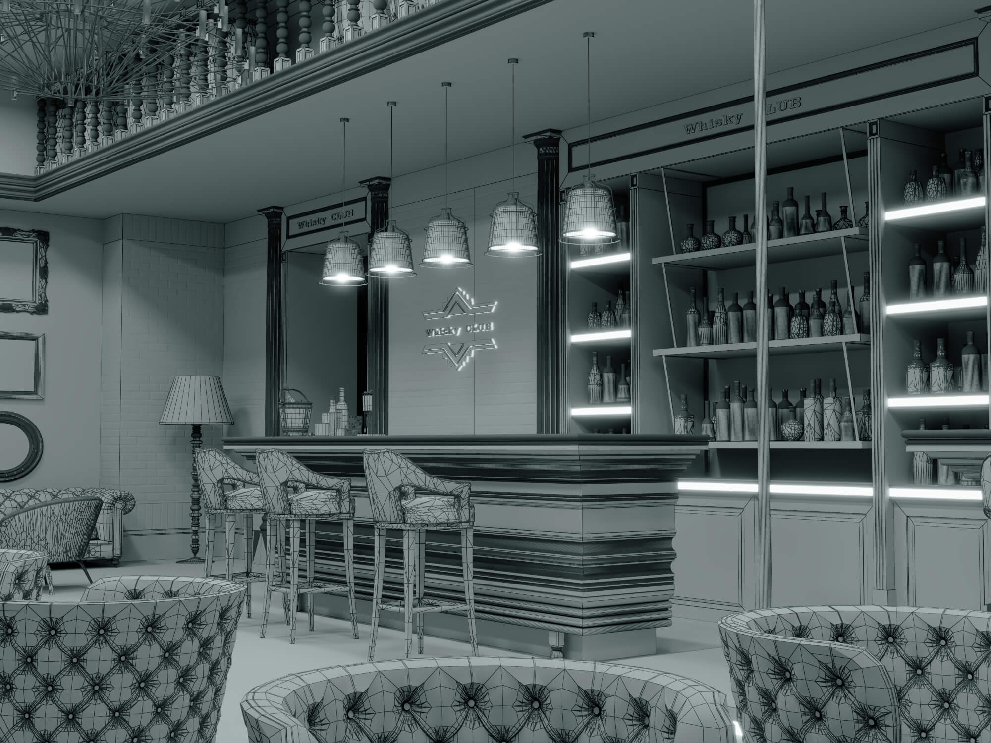 Luxury Vintage Bar Lounge Interior 3D Model