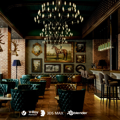 Luxury Vintage Bar Lounge Interior