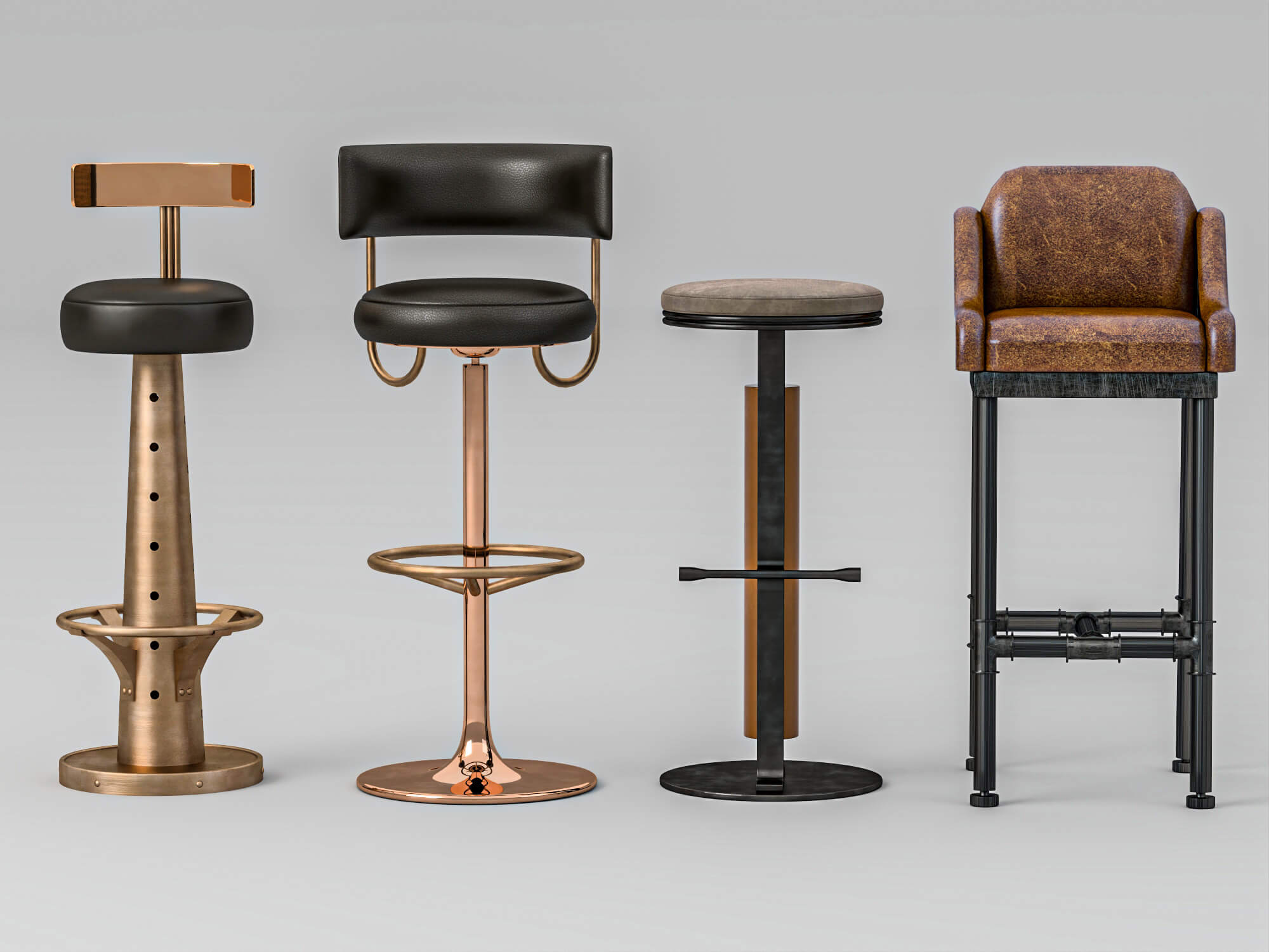 Modern Bar Stools Collection 3D Model