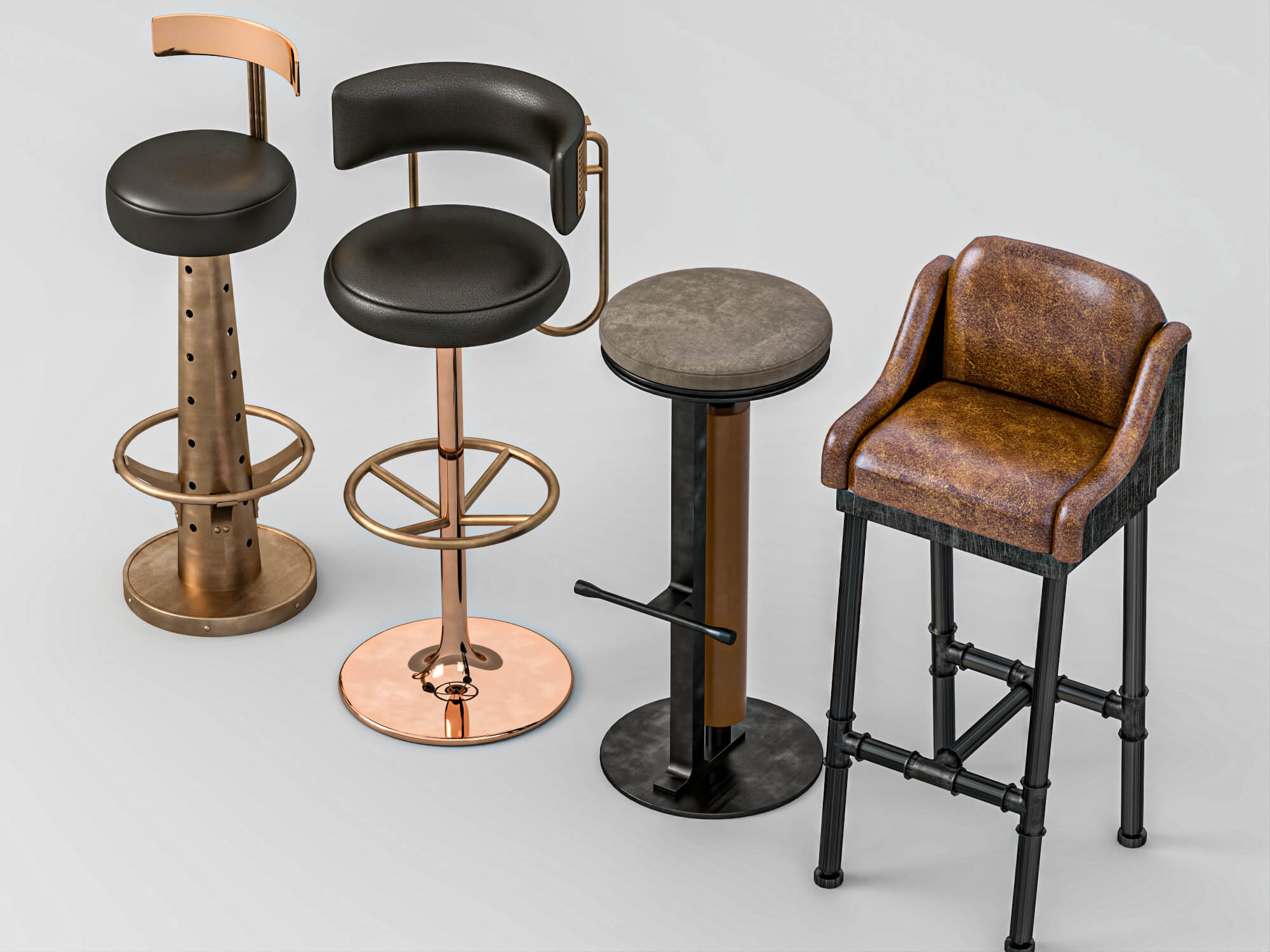 Modern Bar Stools Collection 3D Model